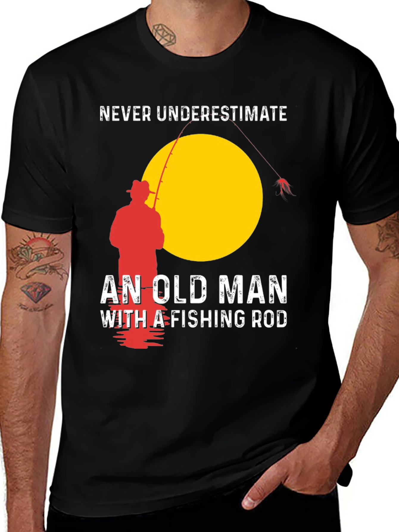 Variant 9 of Never Underestimate Old Man Fishing Rod Graphic T-Shirt
