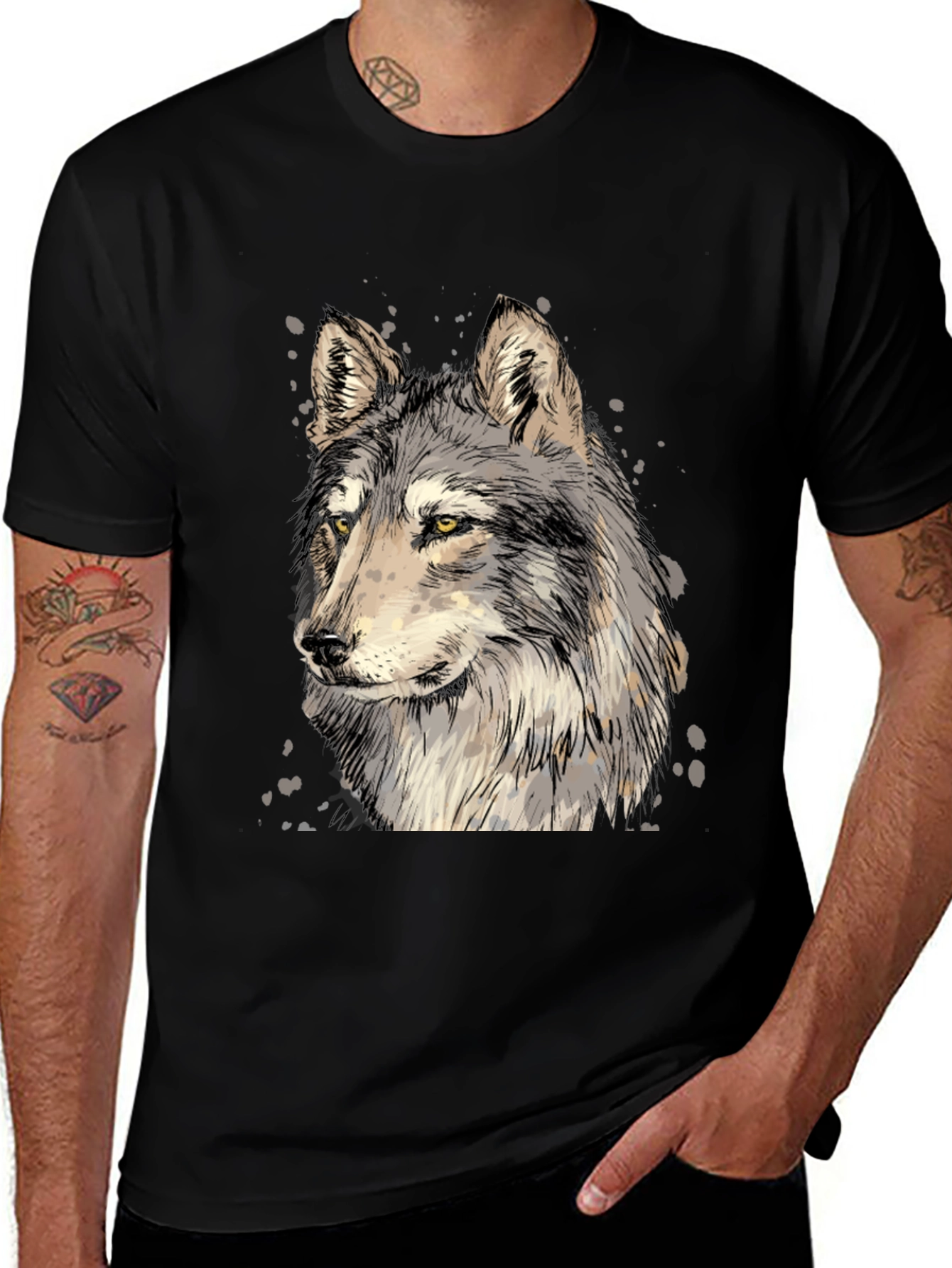 Variant 6 of Wolf Graphic Print Black T-Shirt