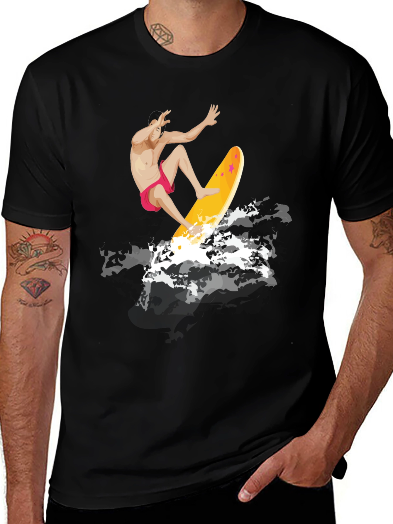 Variant 12 of Surfer Graphic T-Shirt - Black Cotton Tee