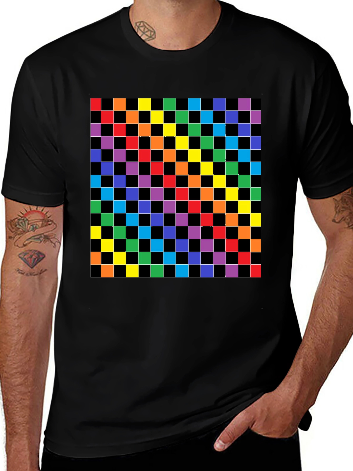 Variant 22 of Rainbow Checkered Graphic T-Shirt