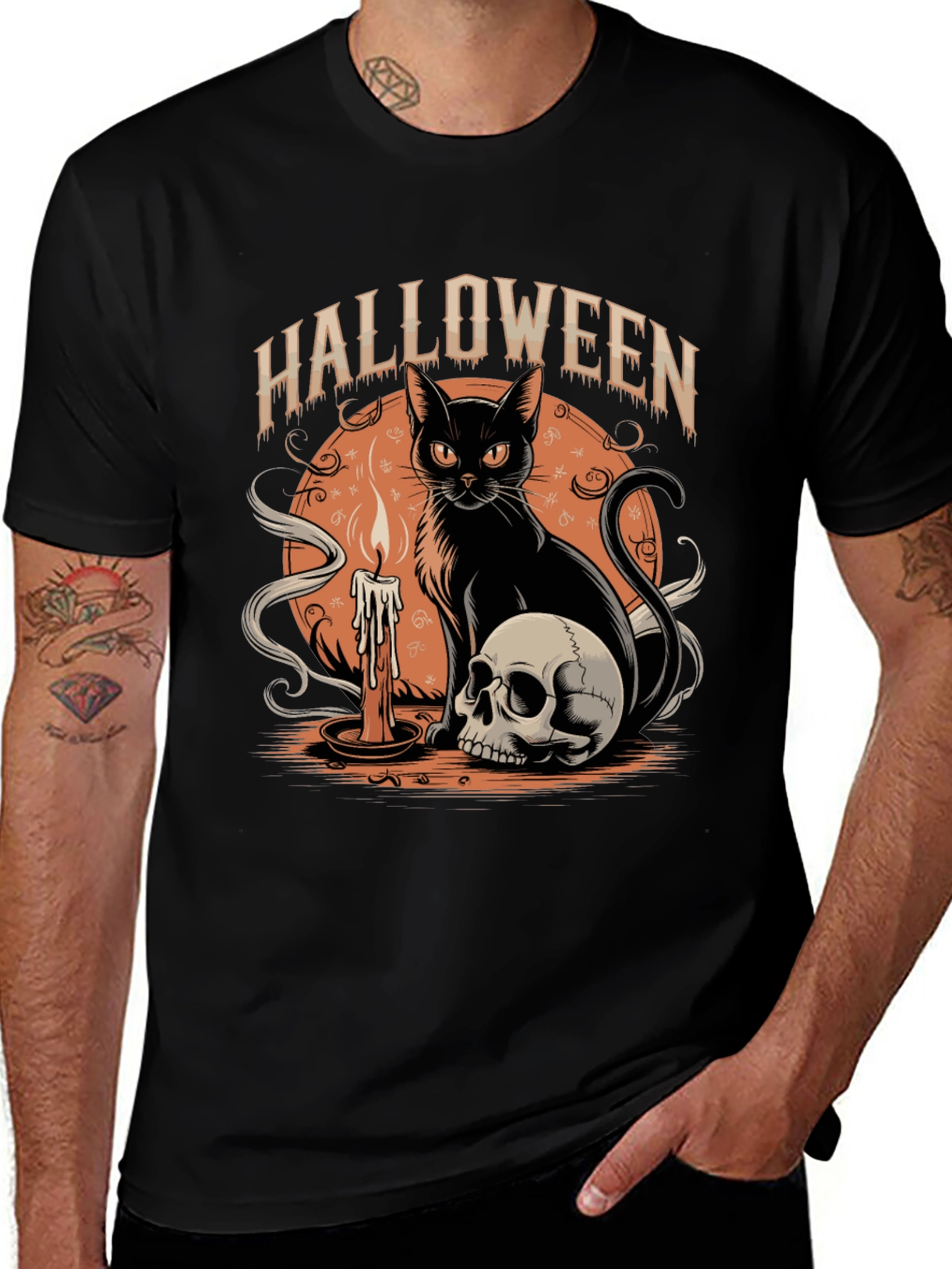 Variant 17 of Halloween Black Cat Skull Graphic T-Shirt