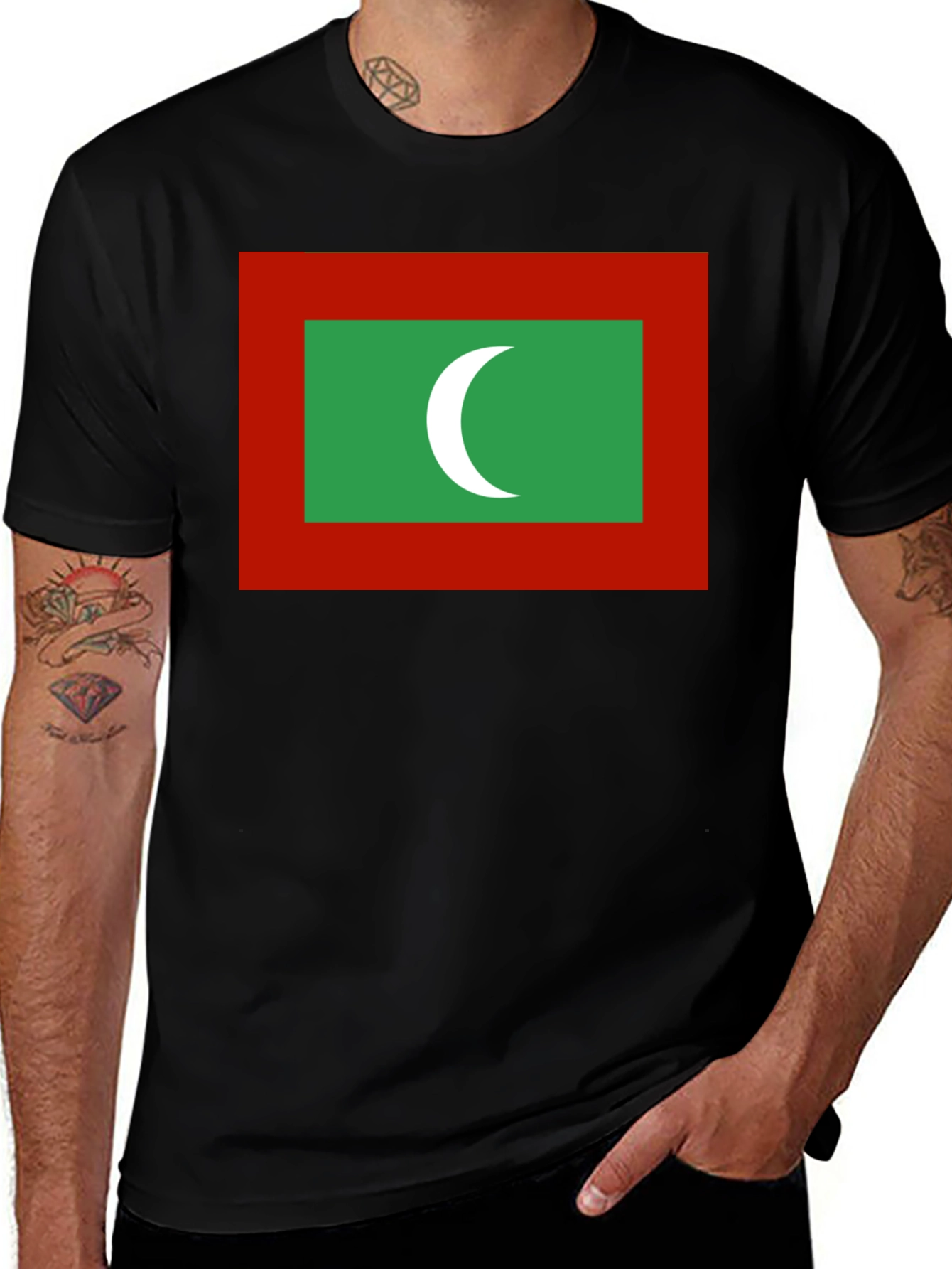 Variant 28 of Maldives Flag T-Shirt - Black Cotton Tee