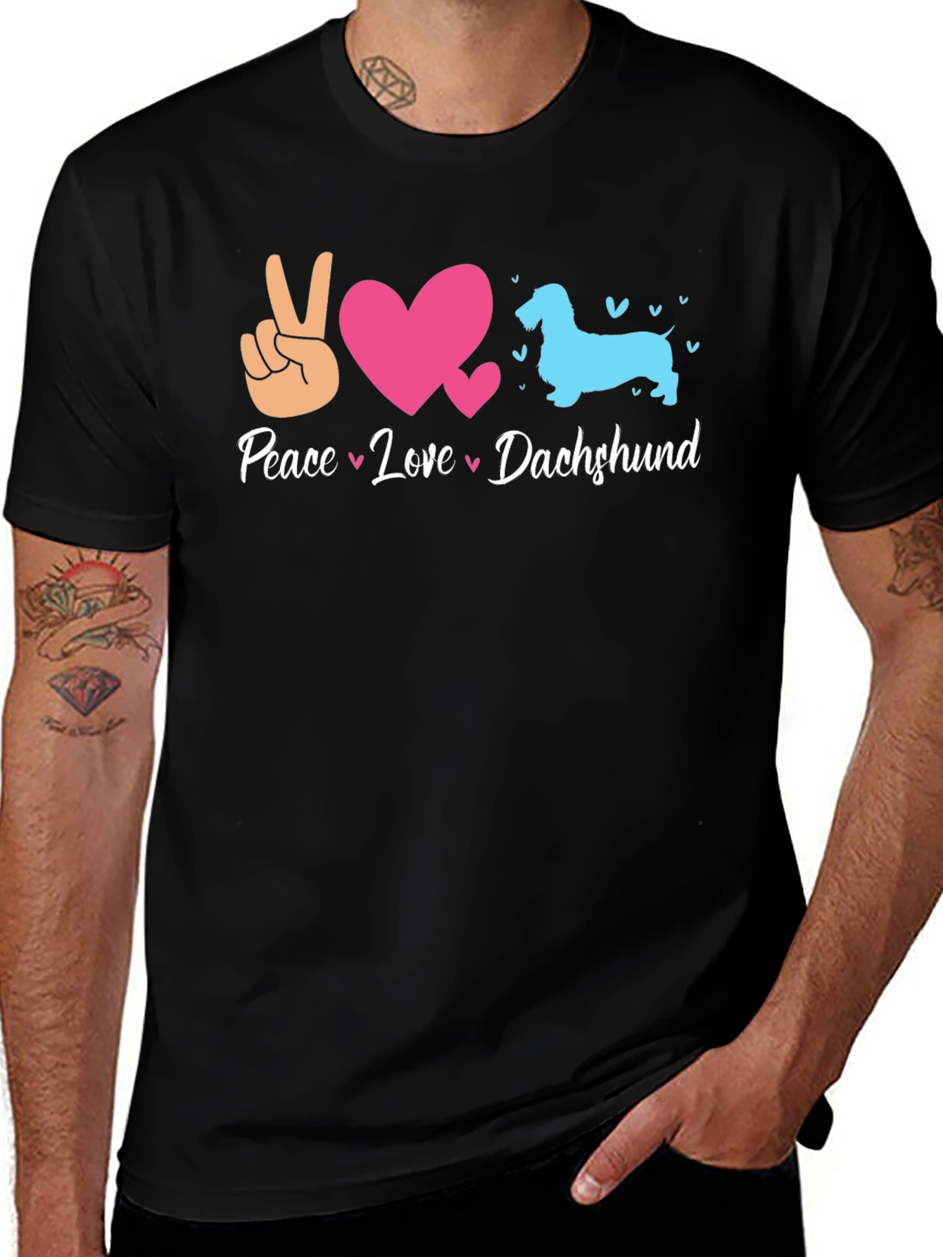 Variant 26 of Peace Love Dachshund Graphic Tee