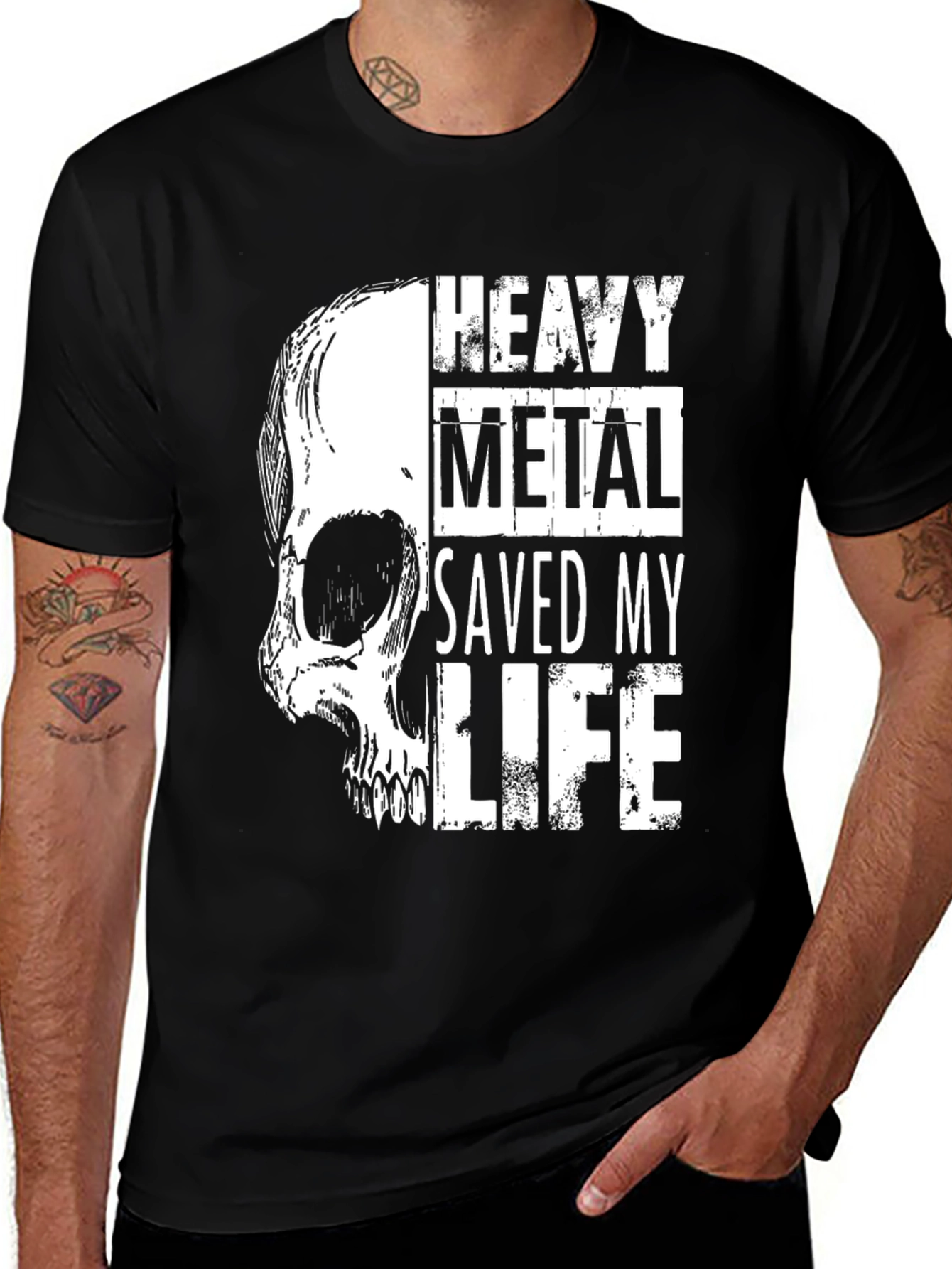 Variant 17 of Heavy Metal Saved My Life Skull Graphic Tee