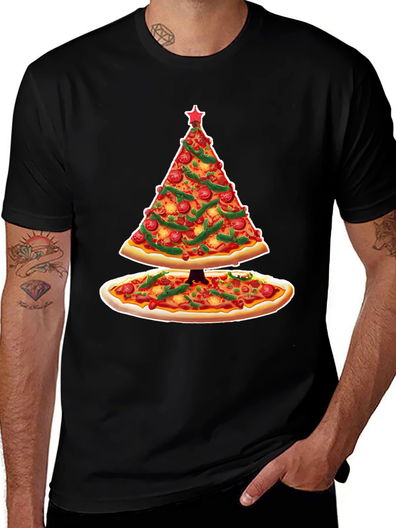 Pizza Christmas Tree T-Shirt - Holiday Apparel