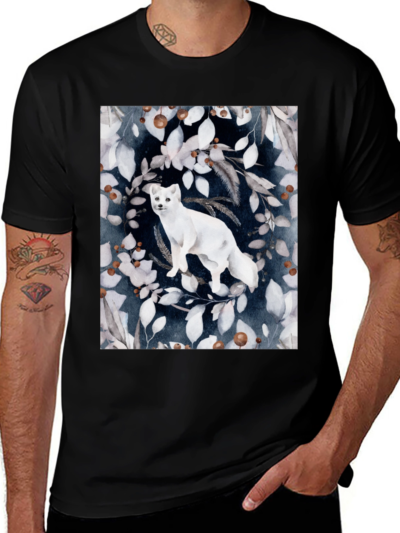 Variant 6 of Arctic Fox Graphic Tee - Winter Floral Design