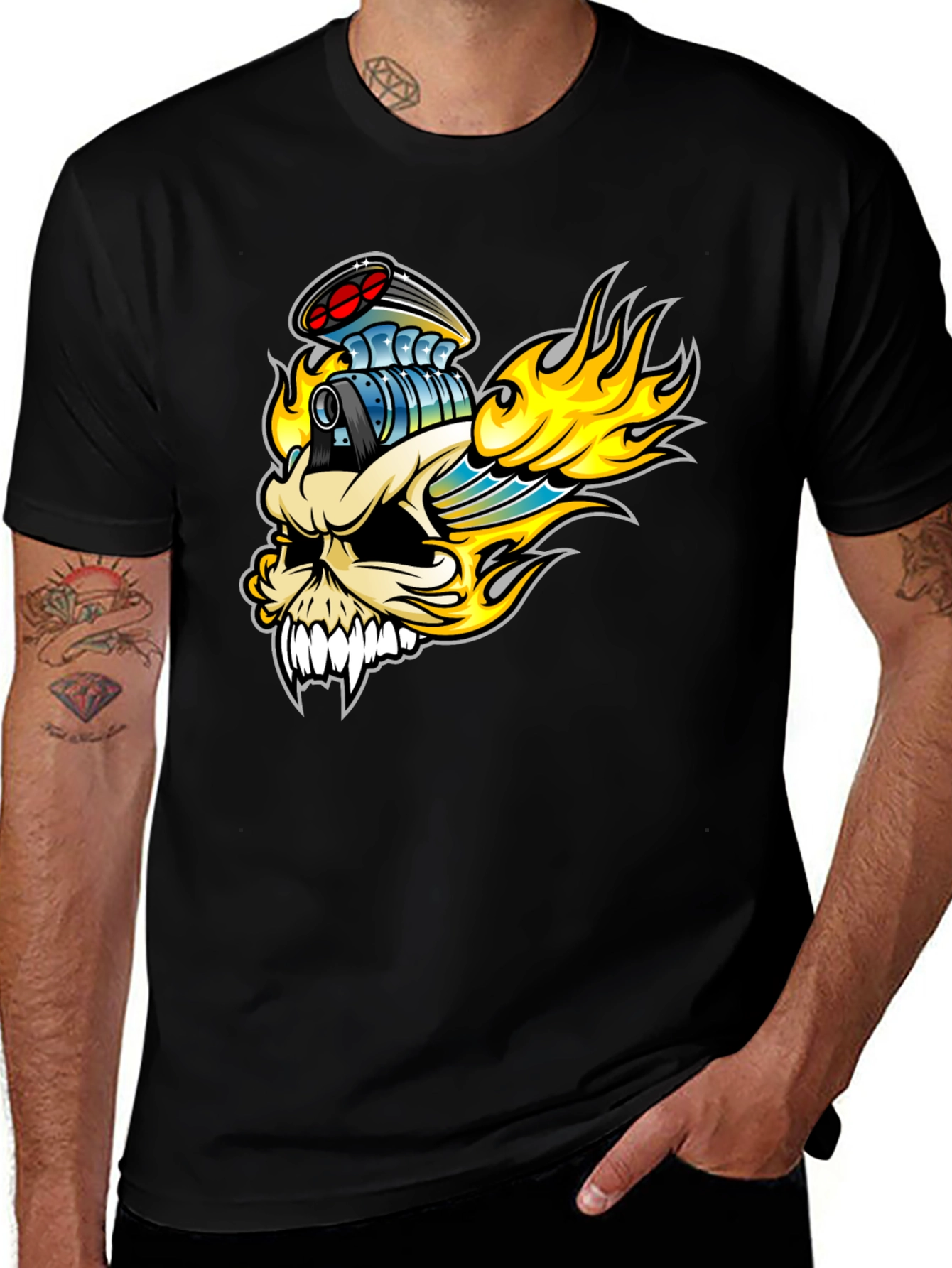 Variant 2 of Skull & Engine Graphic Tee - Mens Black T-Shirt