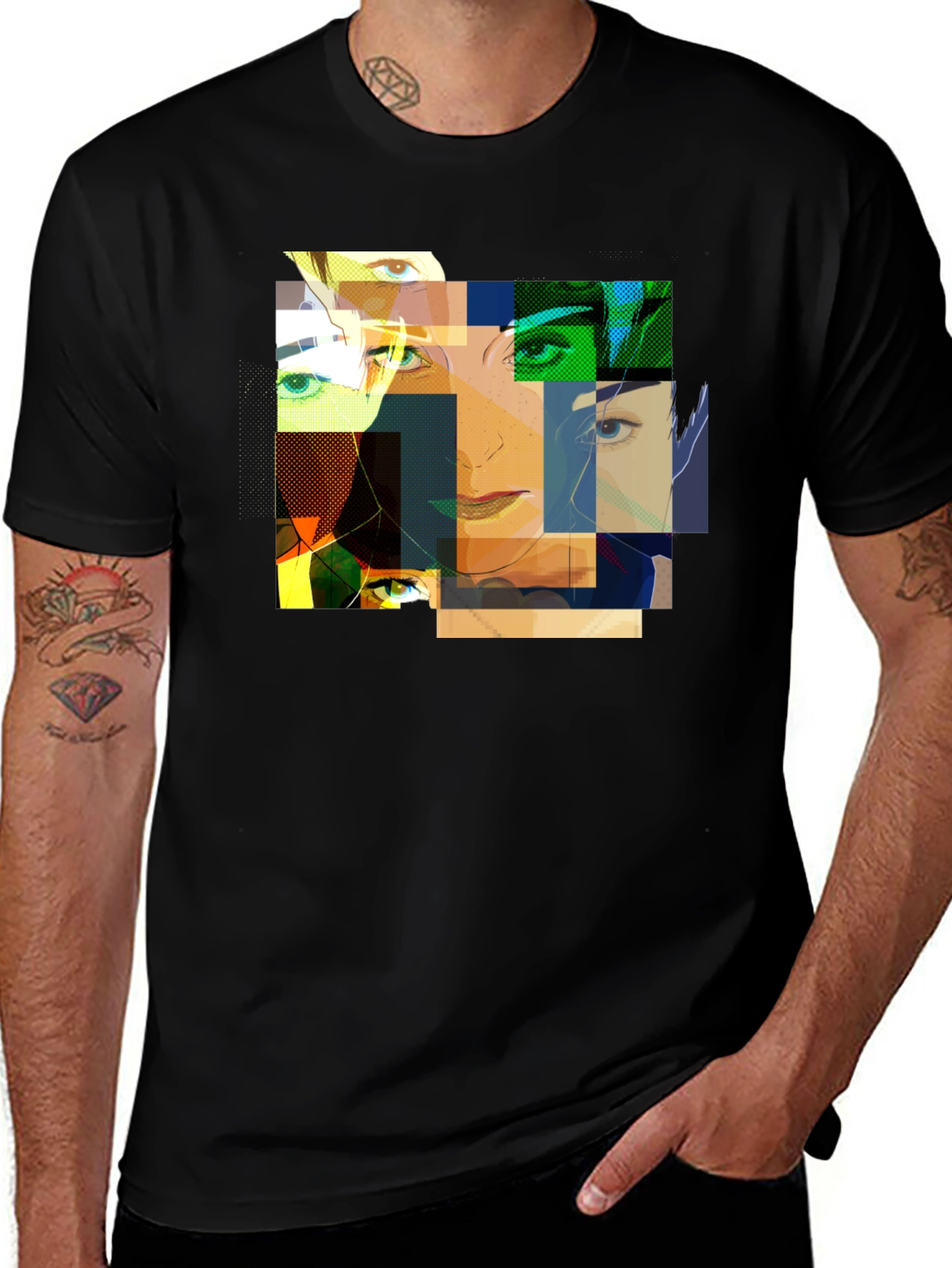 Abstract Mosaic Face Graphic Print Tee