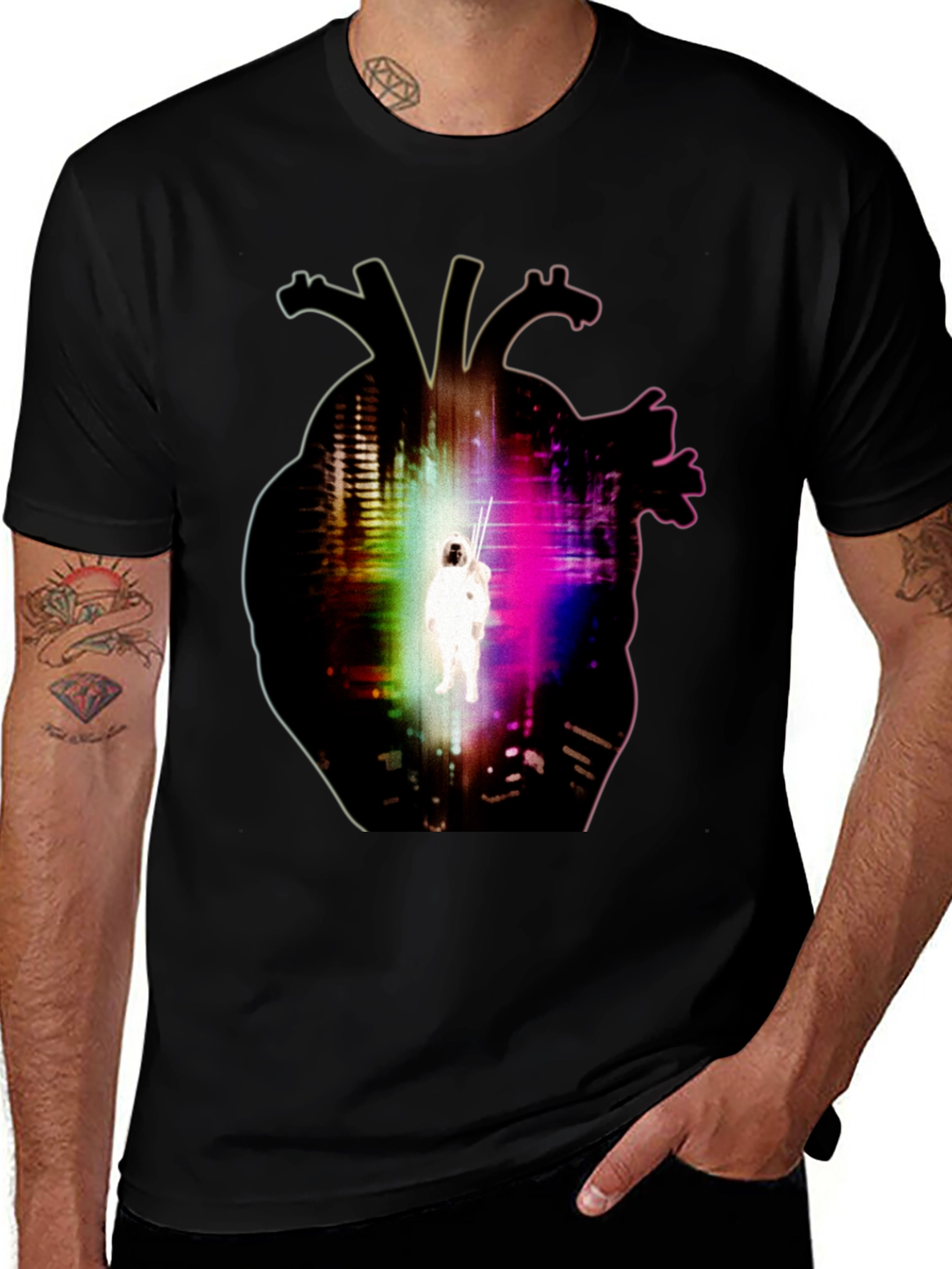 Variant 12 of Astronaut Heart Graphic Black T-Shirt