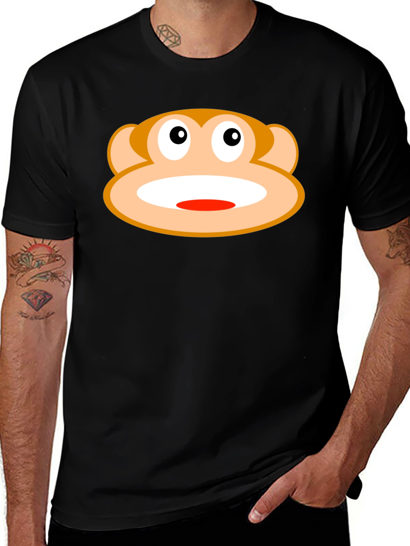 Novelty Sock Monkey Face Graphic T-Shirt