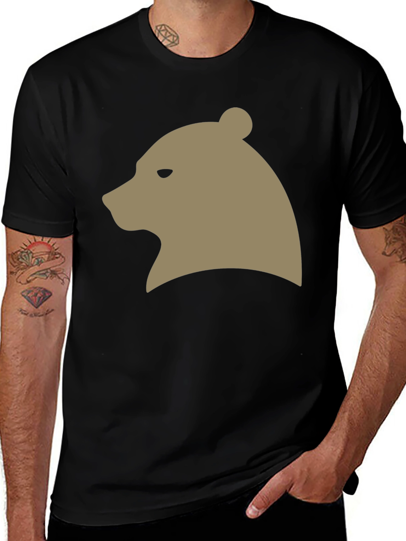 Bear Silhouette Graphic Tee - Casual Black T-Shirt