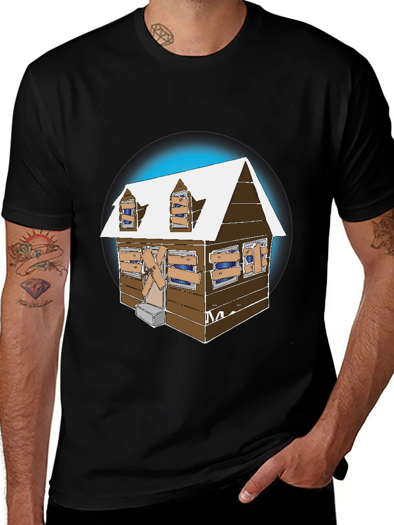 Haunted Cabin Graphic Tee - Unique Design
