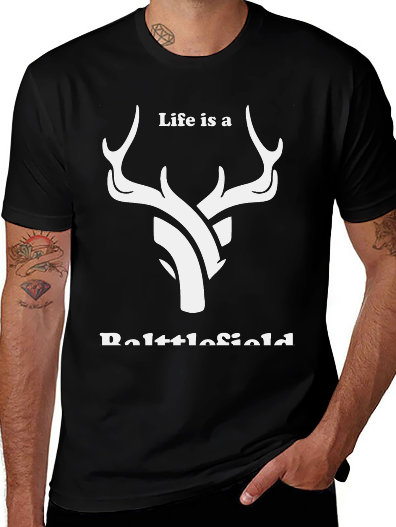 Variant 8 of Life is a Battlefield Deer Graphic T-Shirt