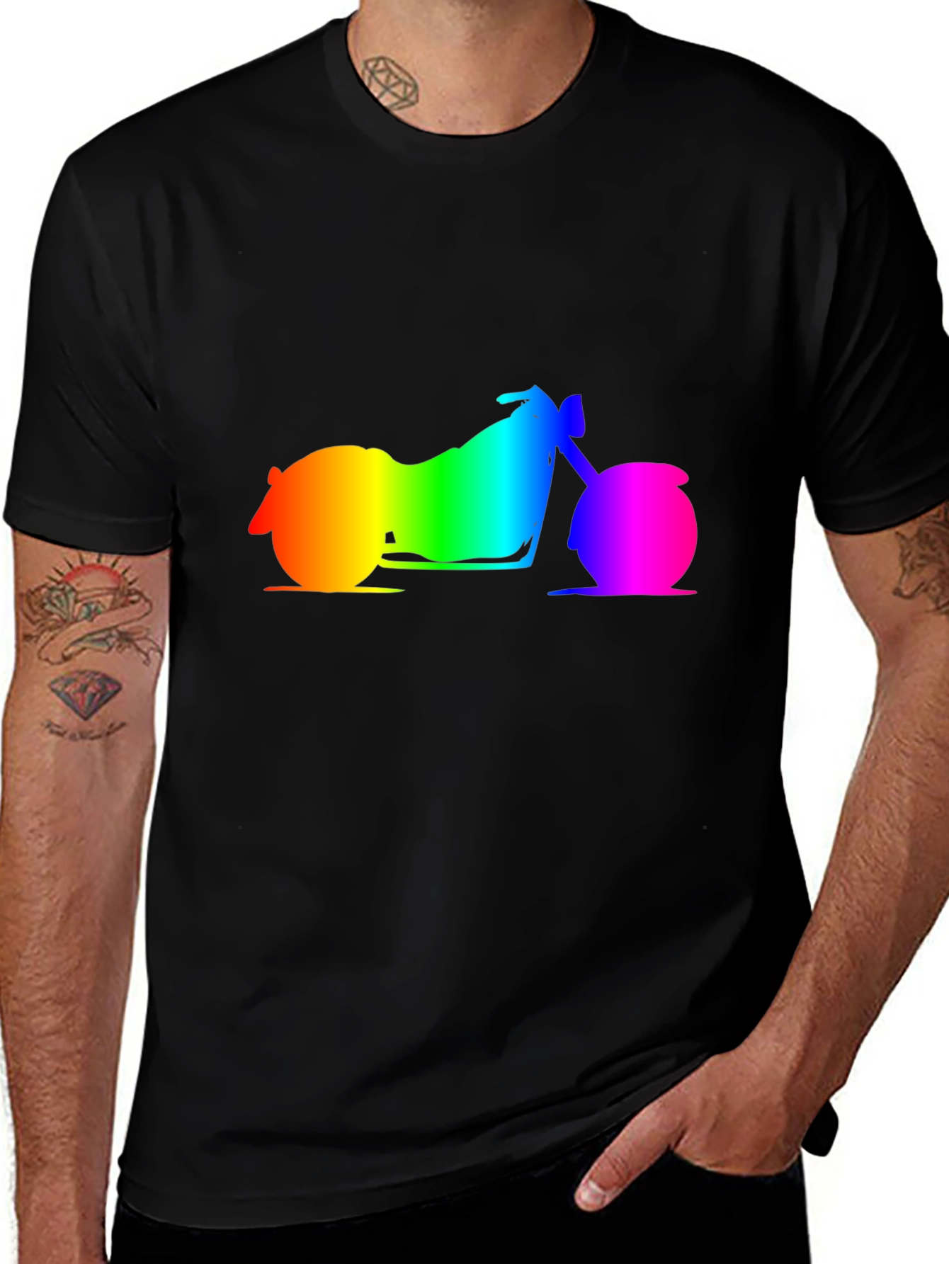 Variant 8 of Rainbow Motorcycle Graphic Tee - Black