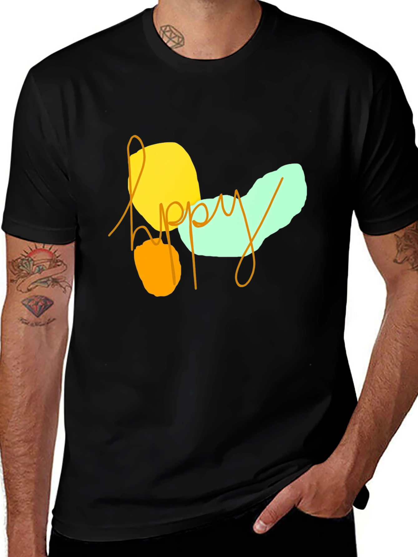 Black Happy Graphic Print Black T-Shirt main image