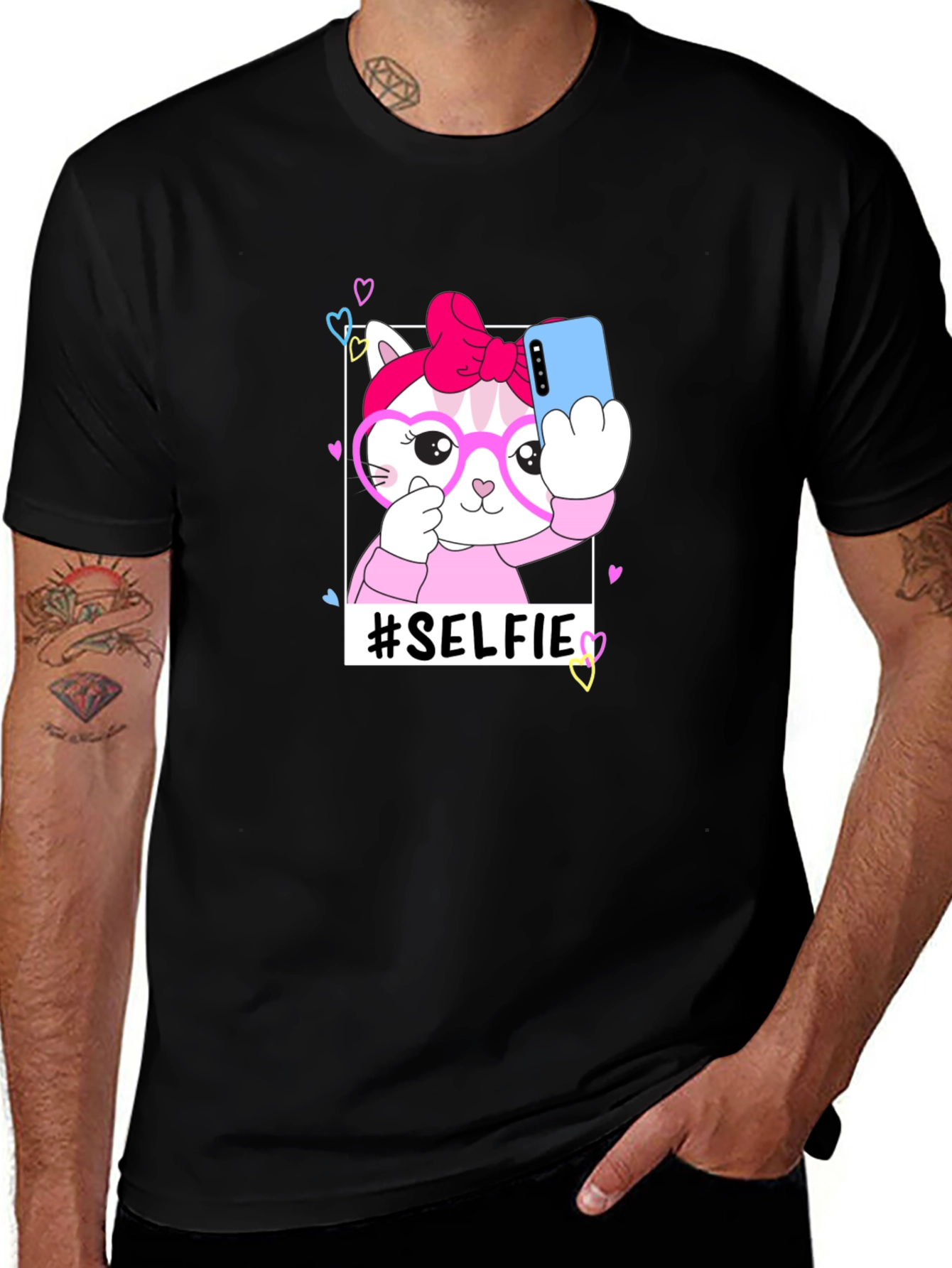 Variant 9 of Selfie Cat Black T-Shirt