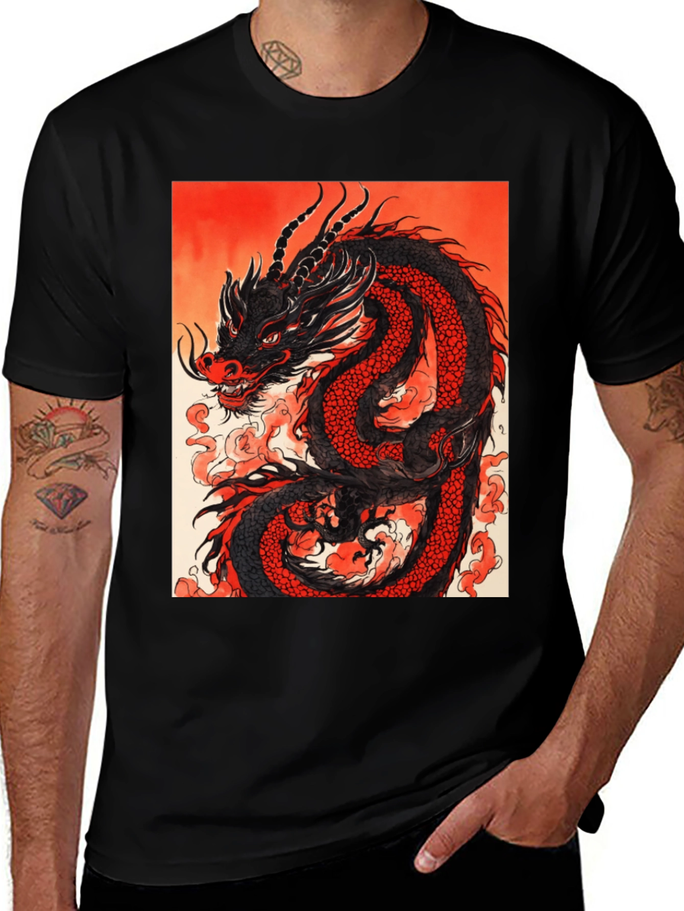 Variant 21 of Dragon Graphic Tee - Black Cotton T-Shirt