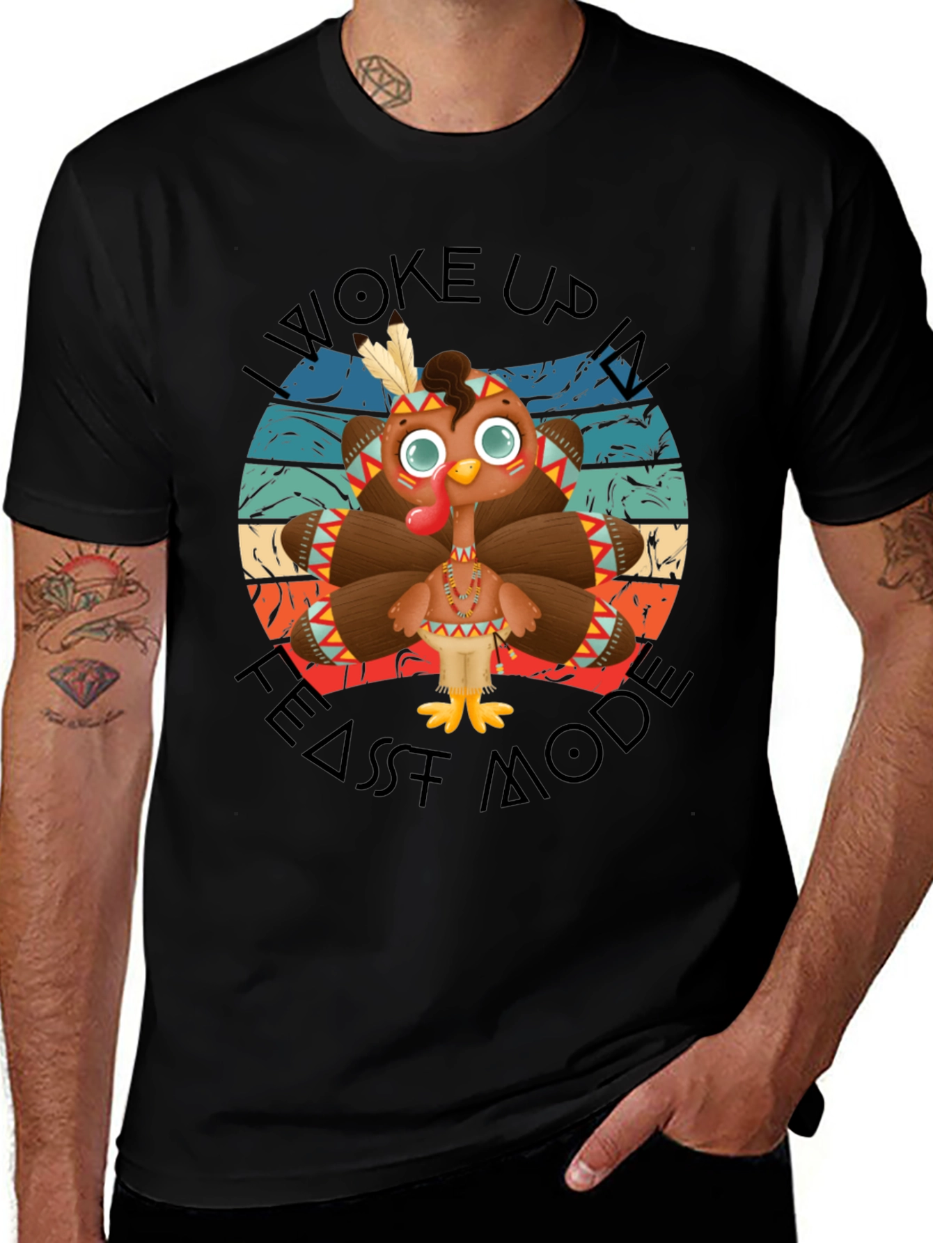 Funny Thanksgiving Turkey Feast Mode Black T-Shirt