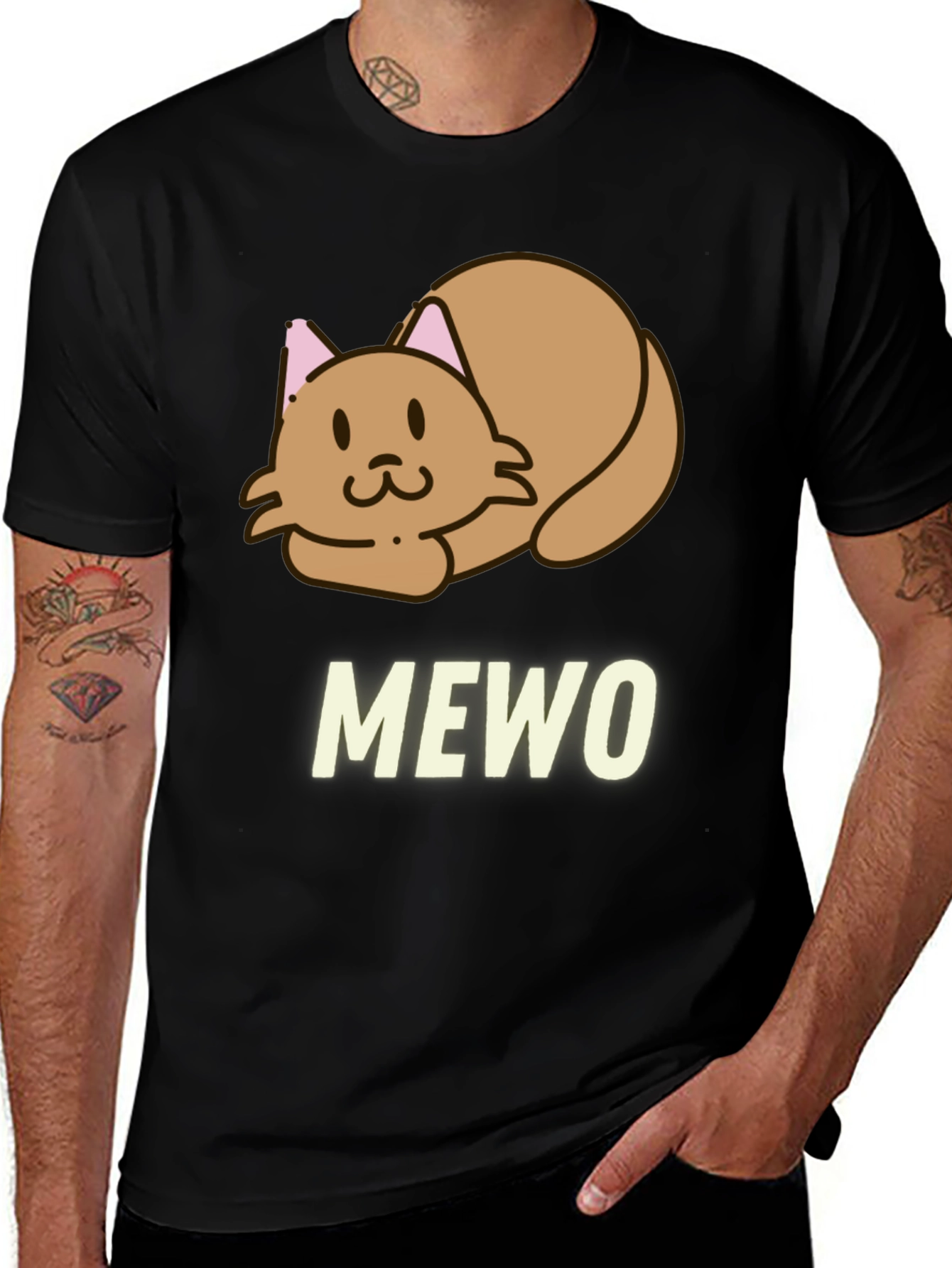 Variant 29 of Cute MEWO Cat Graphic Black T-Shirt