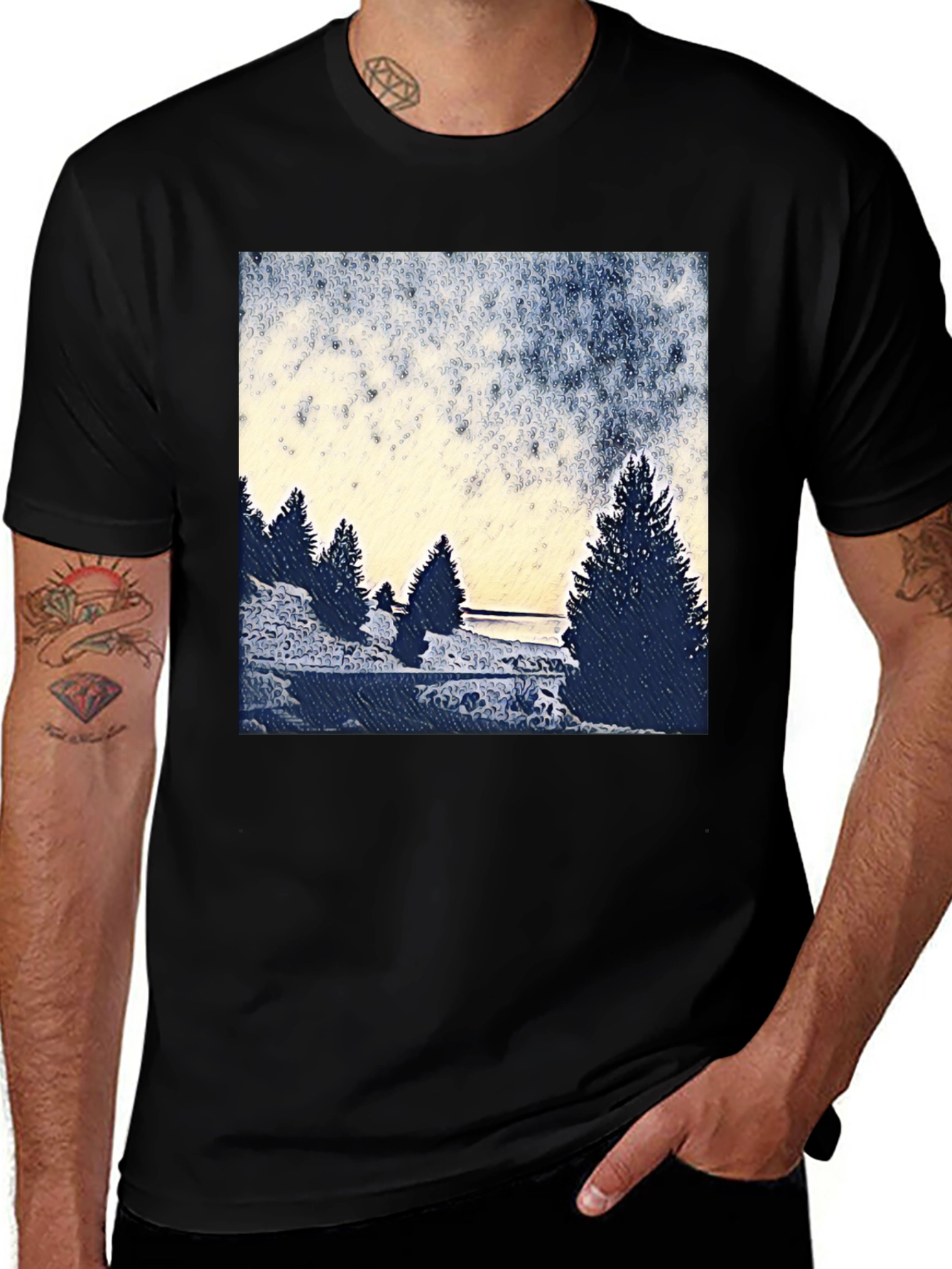 Variant 20 of Nature Scene Graphic Tee - Black Casual T-Shirt