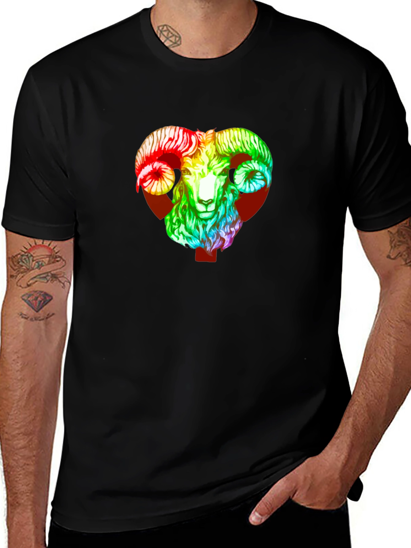 Variant 5 of Rainbow Ram Graphic Tee - Black Unisex T-Shirt