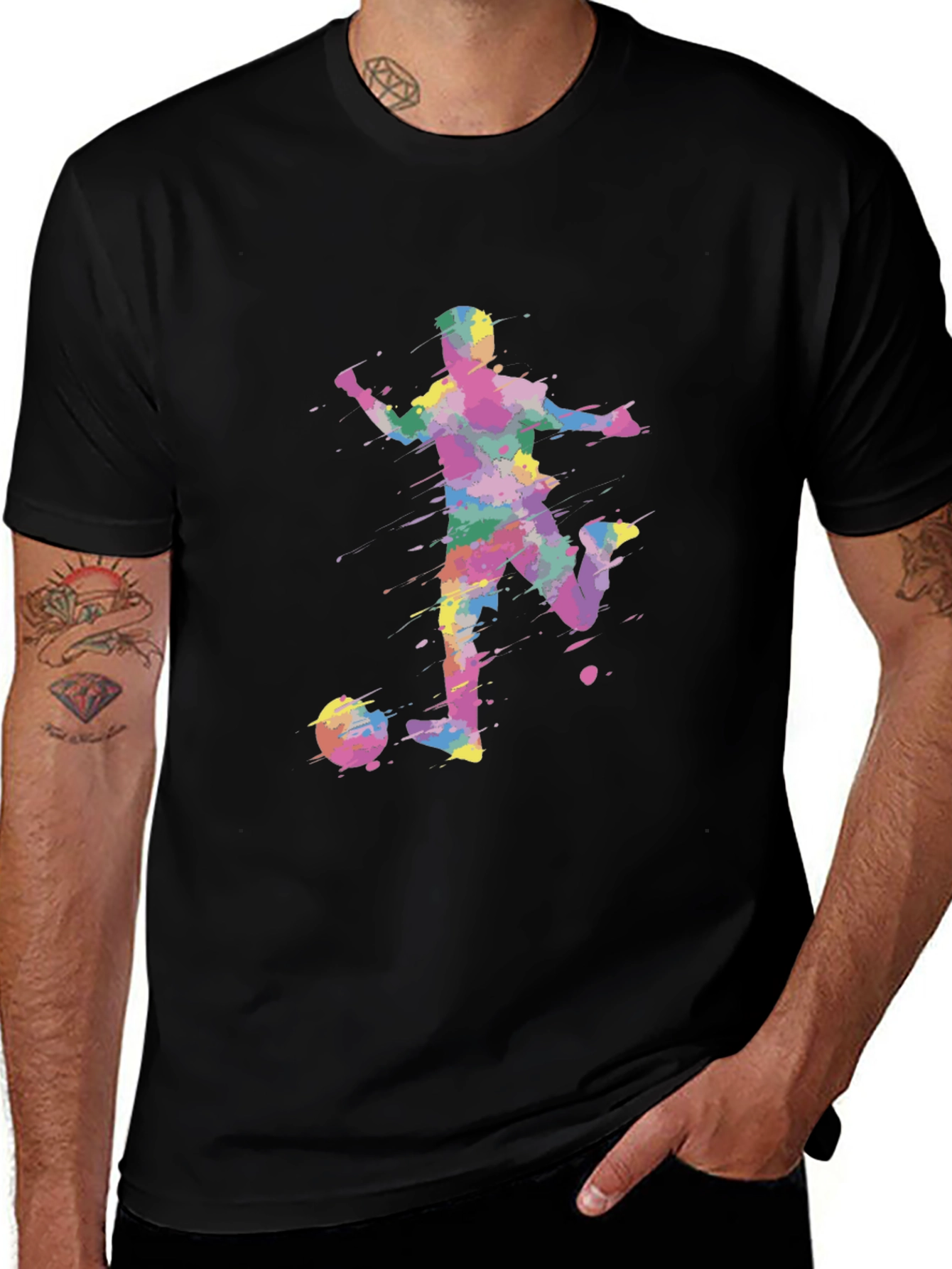 Variant 19 of Watercolor Soccer Player Graphic Tee - Black