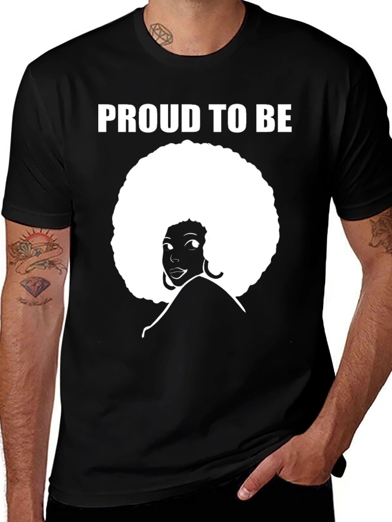 Variant 5 of Proud To Be Tee - Afro Woman Black T-Shirt