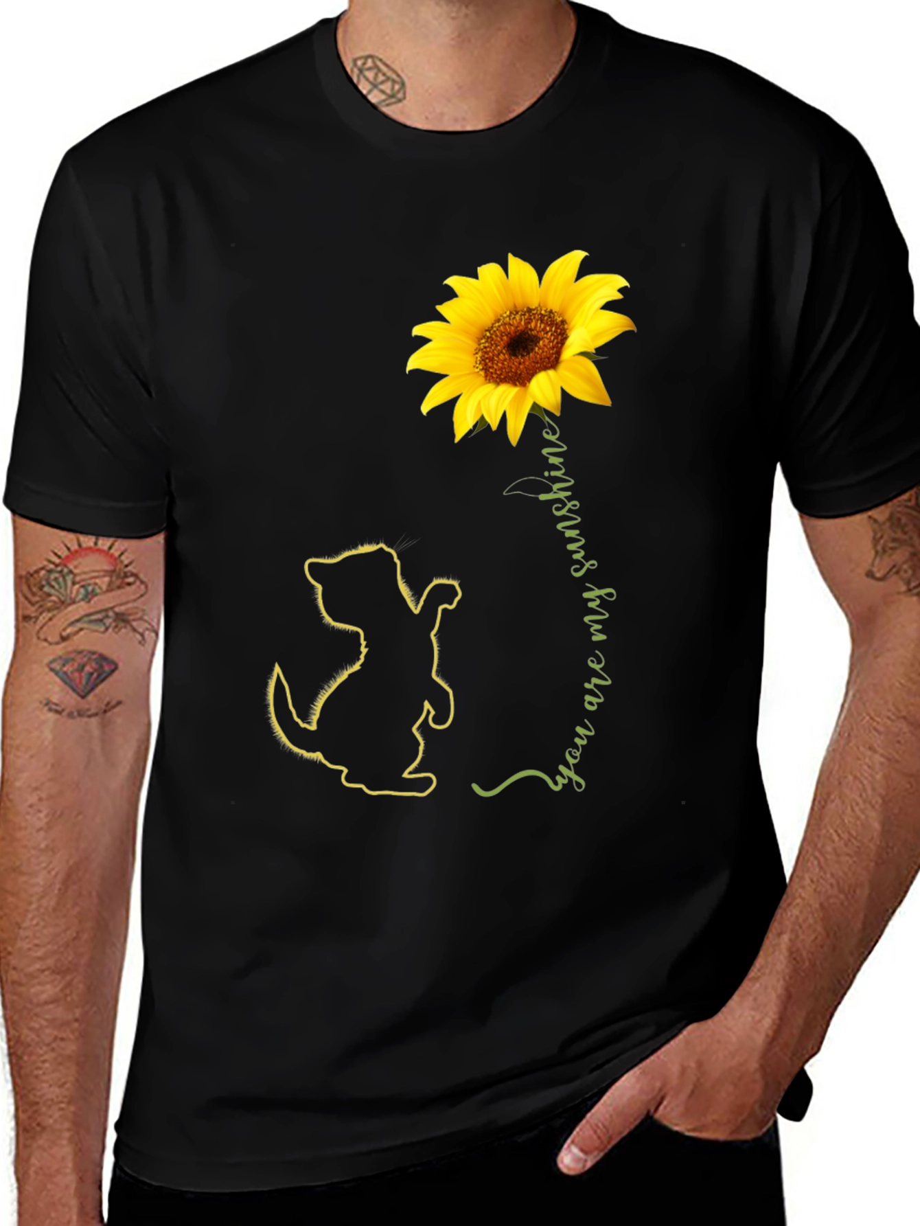 Variant 7 of Cat & Sunflower Graphic Tee - You are my Sunshine