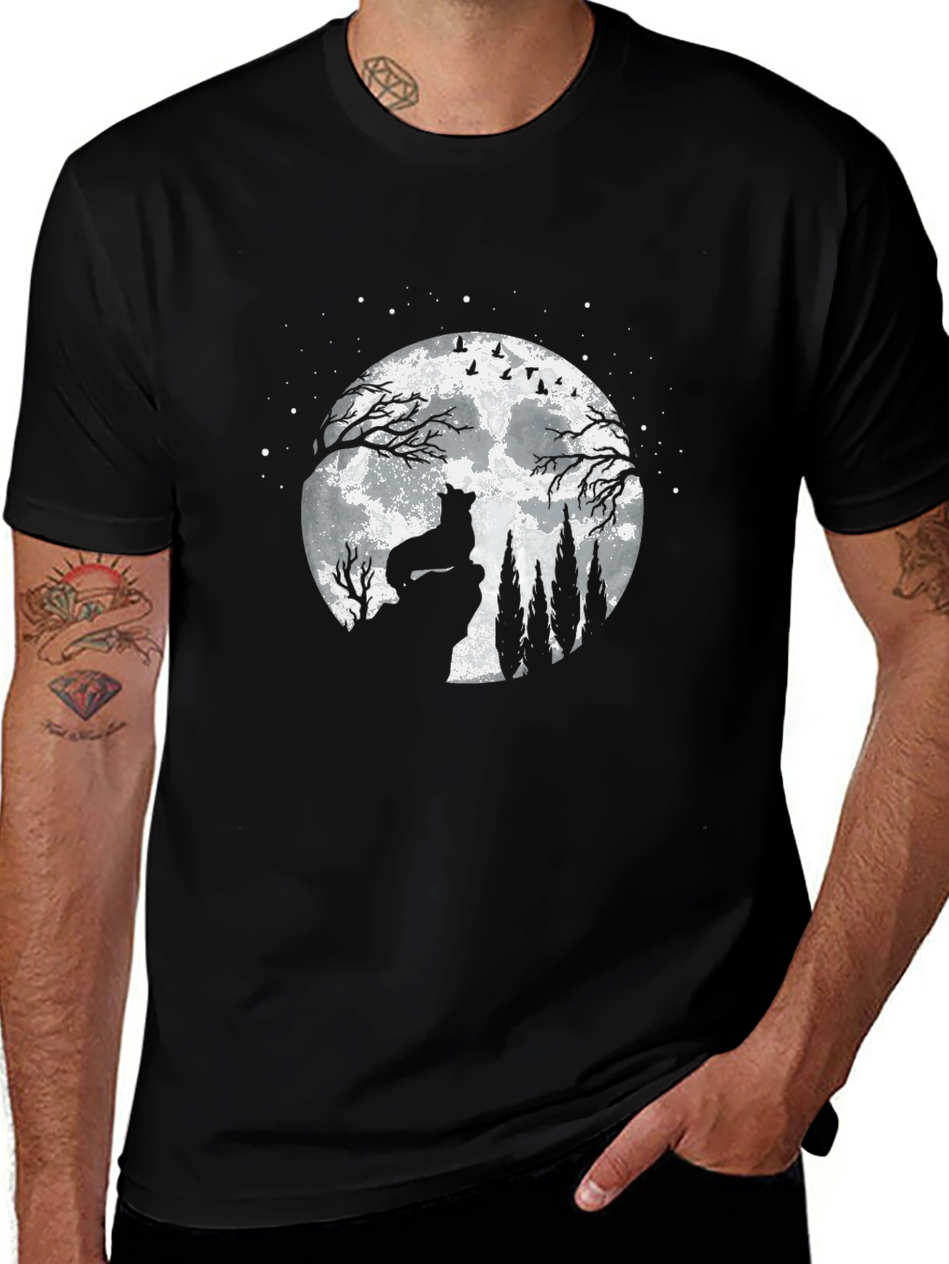 Variant 11 of Wolf Moon Graphic Tee - Black Cotton T-Shirt