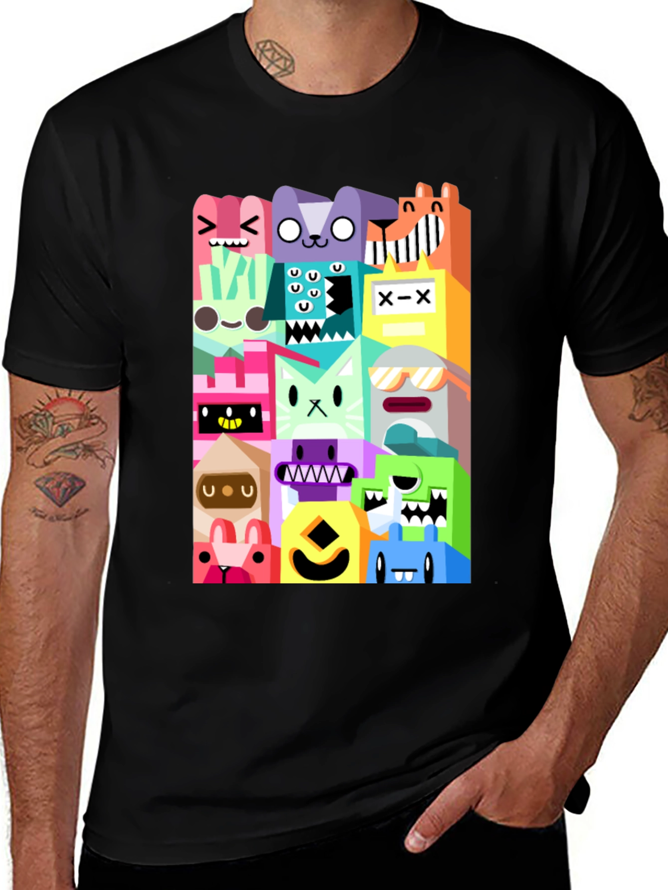 Variant 2 of Funky Cartoon Character Black T-Shirt