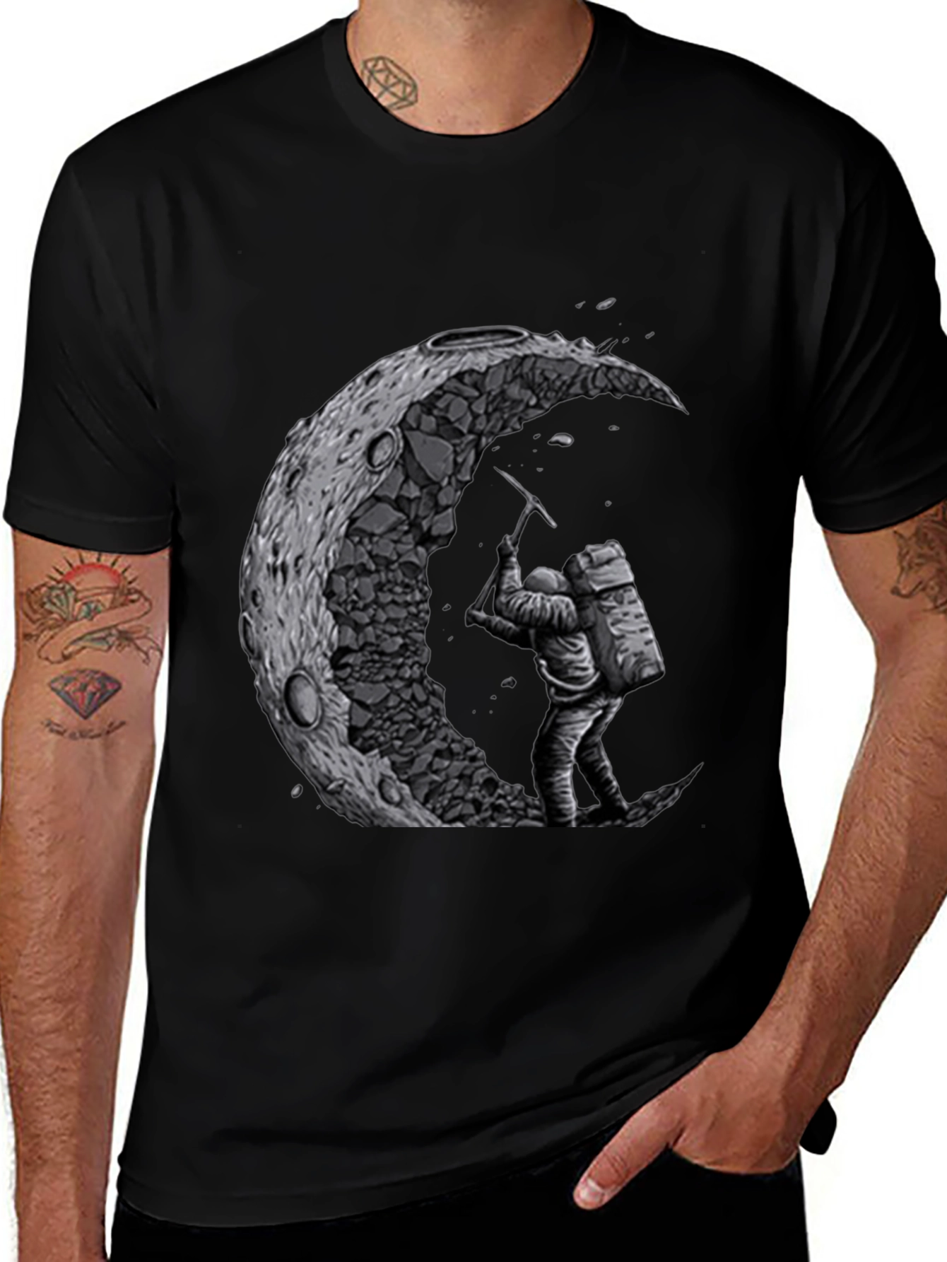 Variant 21 of Moon Miner Graphic T-Shirt - Black Cotton Tee