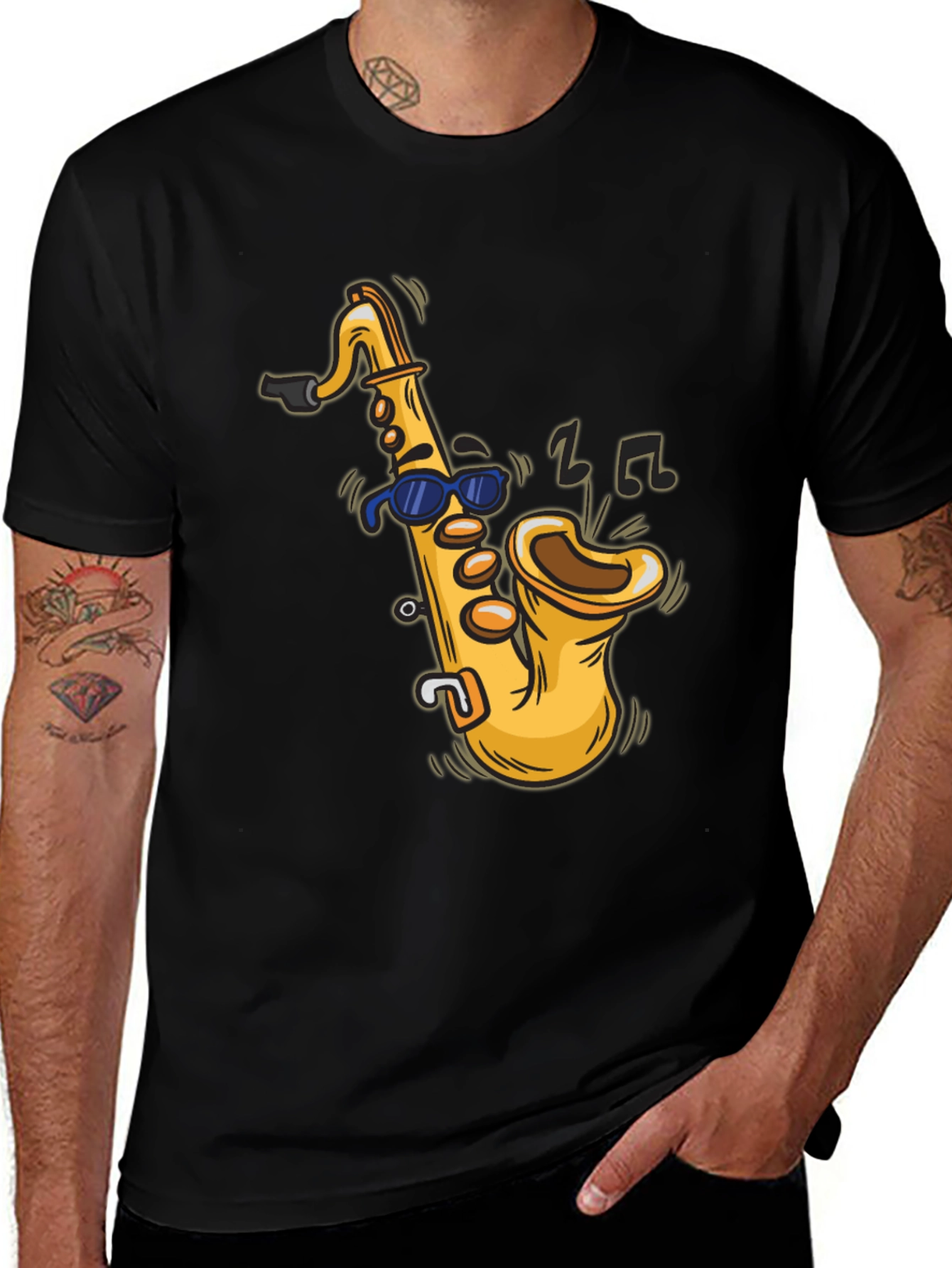 Variant 21 of Cool Saxophone Cartoon Black T-Shirt