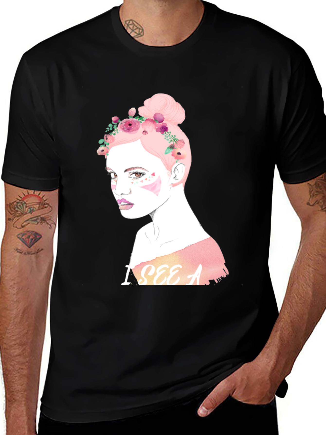Variant 18 of Floral Woman Graphic Tee - Stylish Black T-Shirt