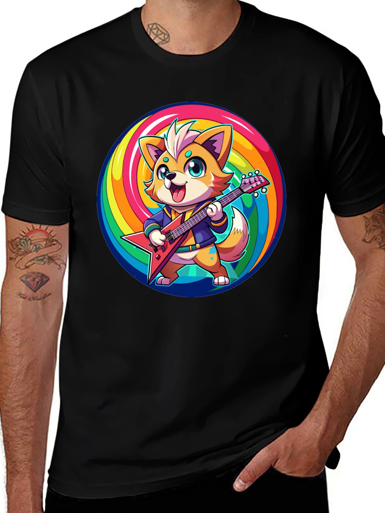 Variant 21 of Rockstar Fox T-Shirt - Rainbow Swirl Design