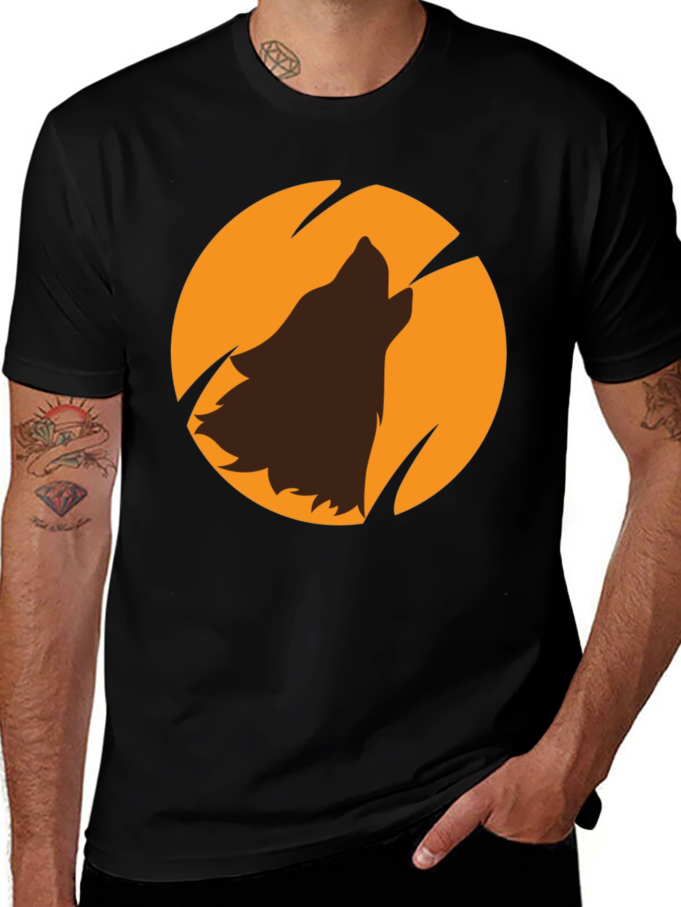 Variant 5 of Wolf Howling at Moon Black Graphic T-Shirt