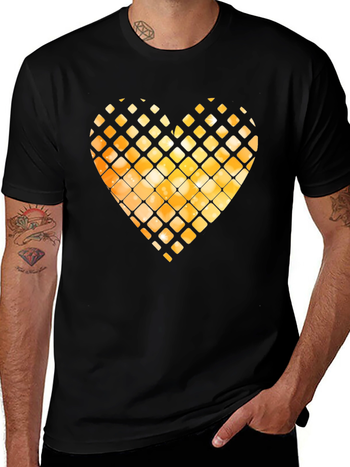 Variant 28 of Men's Black T-Shirt with Golden Heart Design