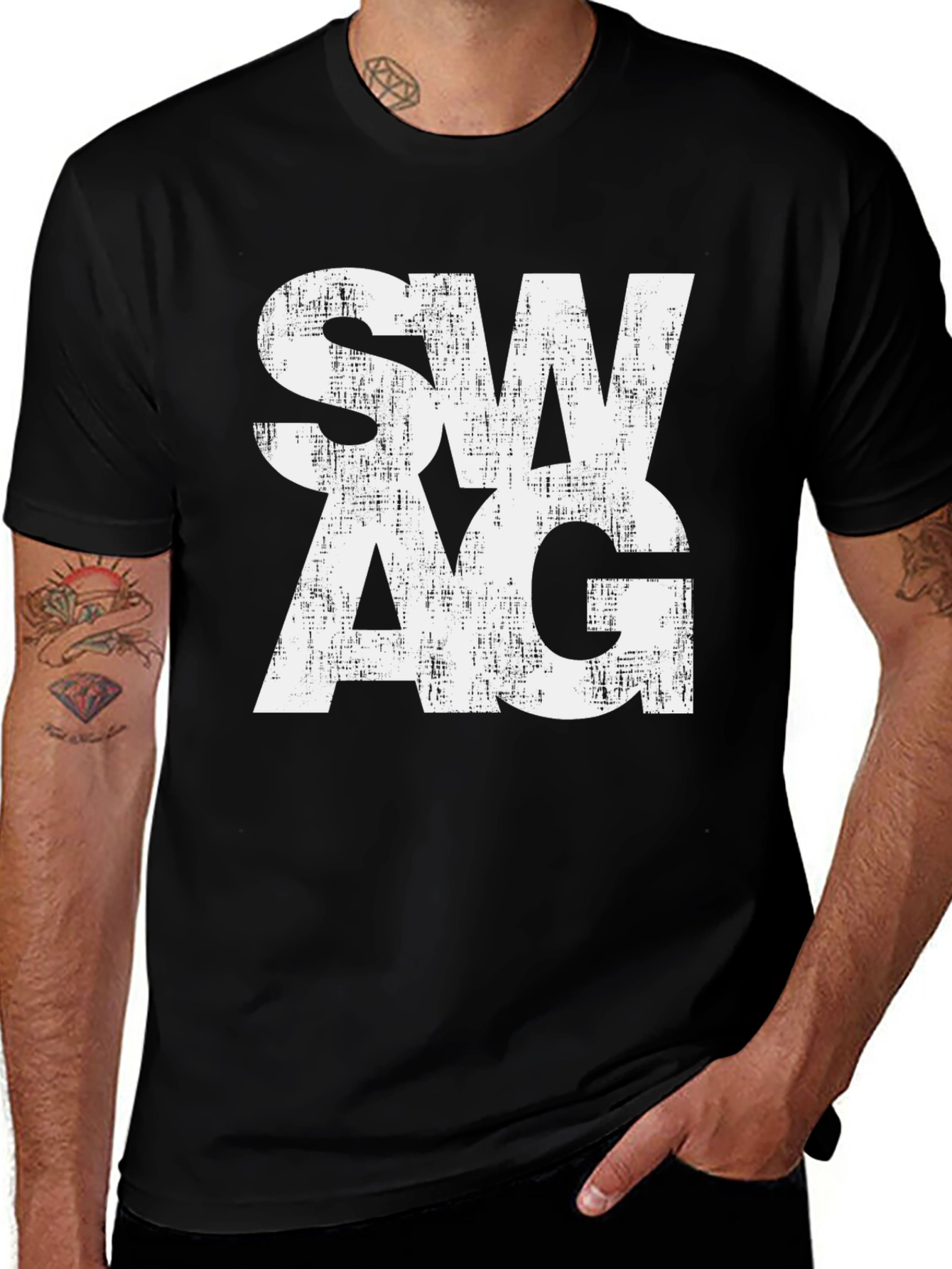 Variant 2 of Distressed SWAG Graphic T-Shirt - Men's Black Tee