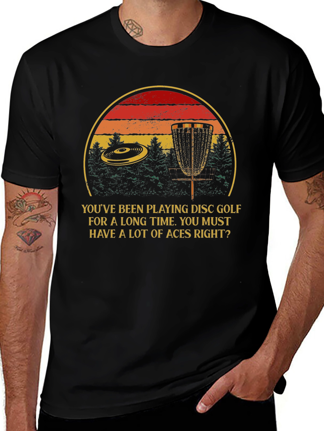 Disc Golf Aces T-Shirt - Retro Sunset Design
