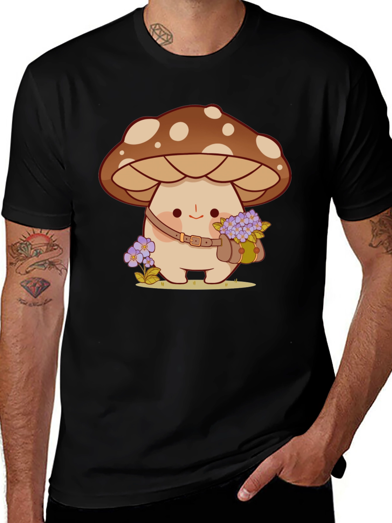 Variant 4 of Cute Mushroom Character Black T-Shirt