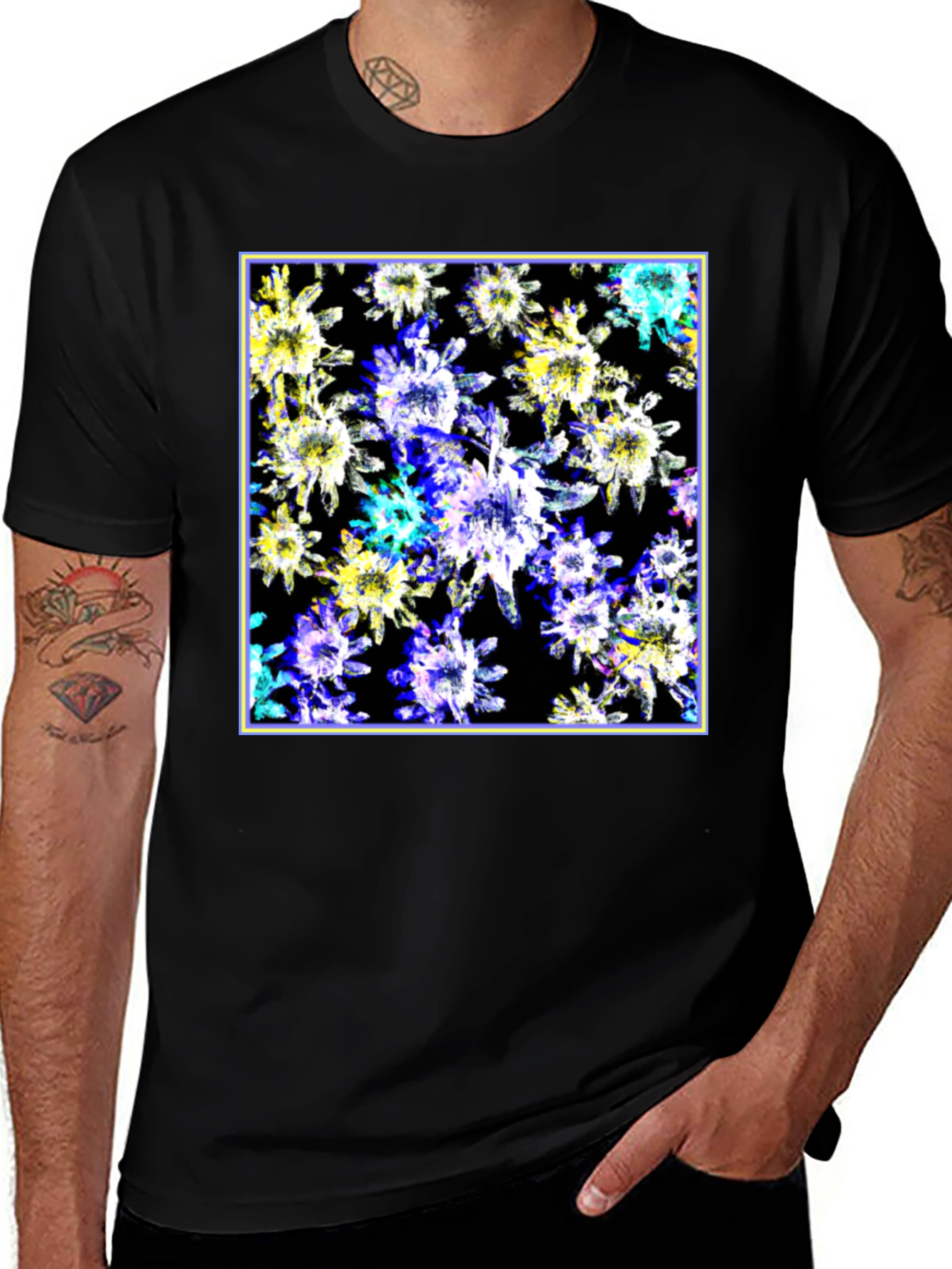 Variant 11 of Abstract Floral Print Black T-Shirt