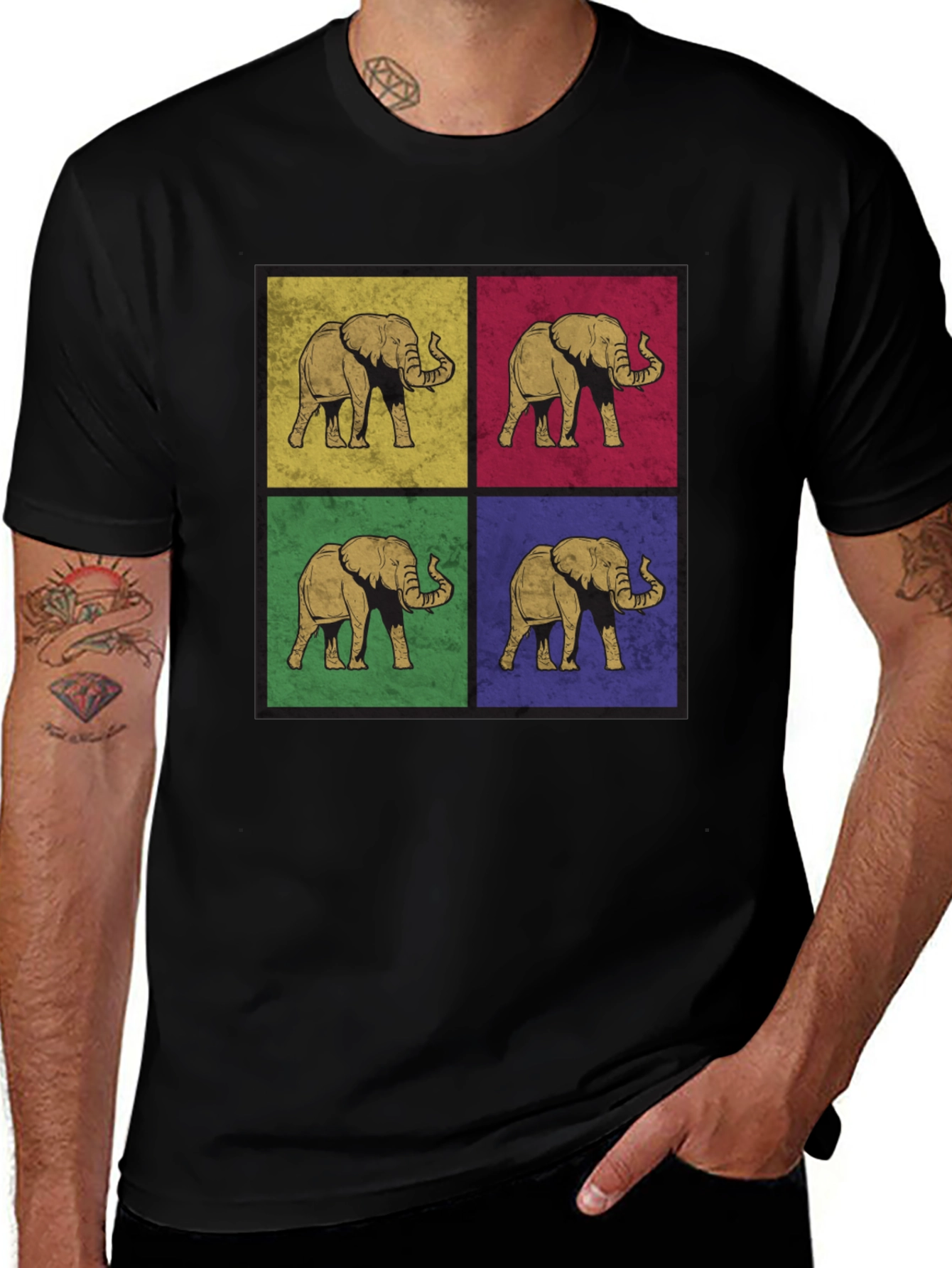 Variant 28 of Retro Elephant Pop Art Print T-Shirt - Black