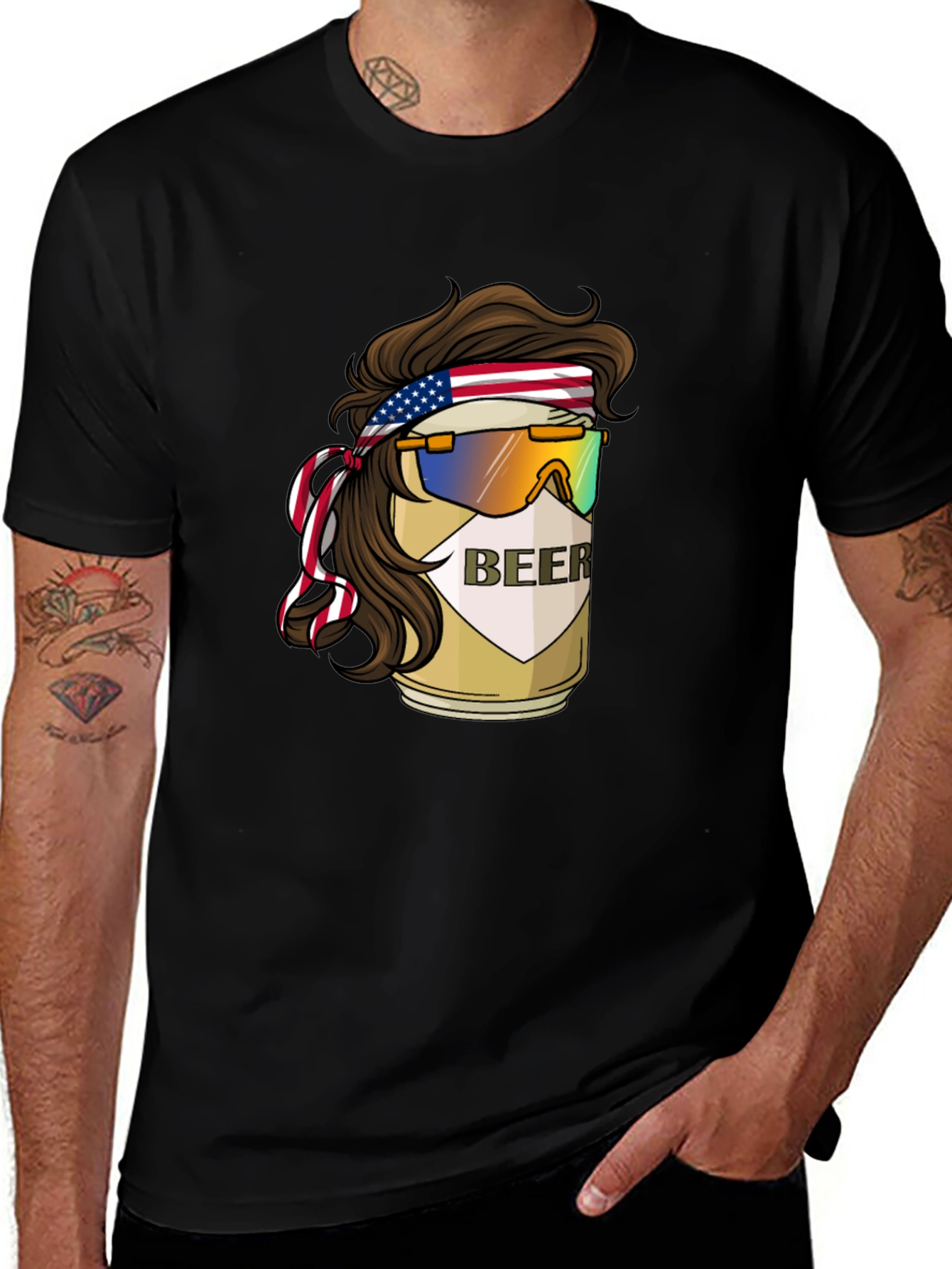 Variant 12 of Beer Mullet USA Flag Headband T-Shirt