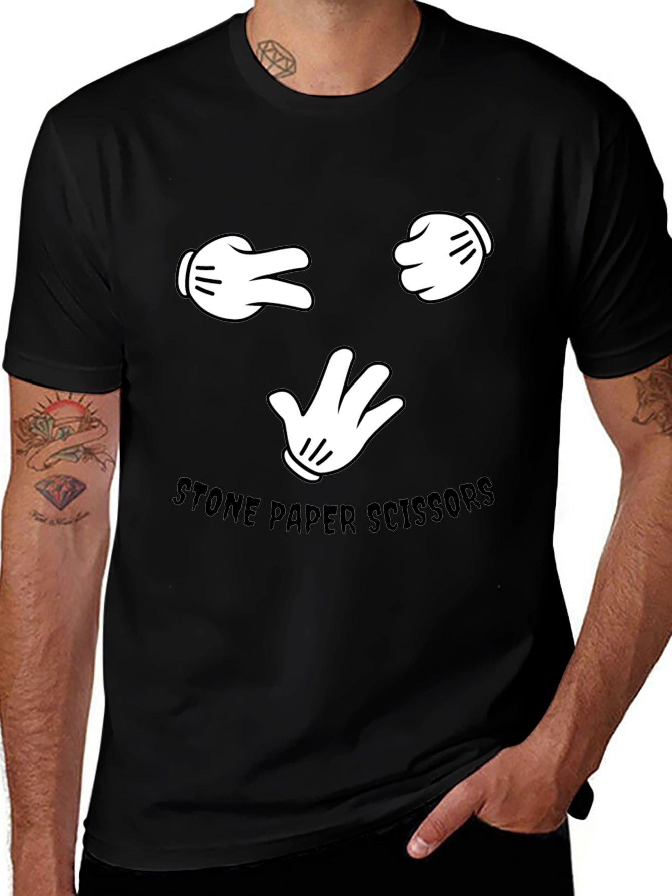 Rock Paper Scissors T-Shirt - Fun Cartoon Hand Design