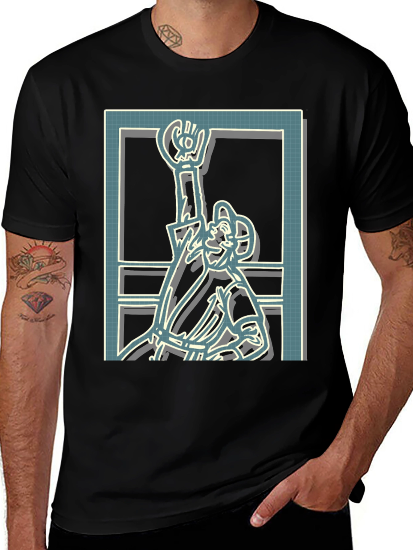 Black Retro Graphic Tee - Framed Baseball Player main image