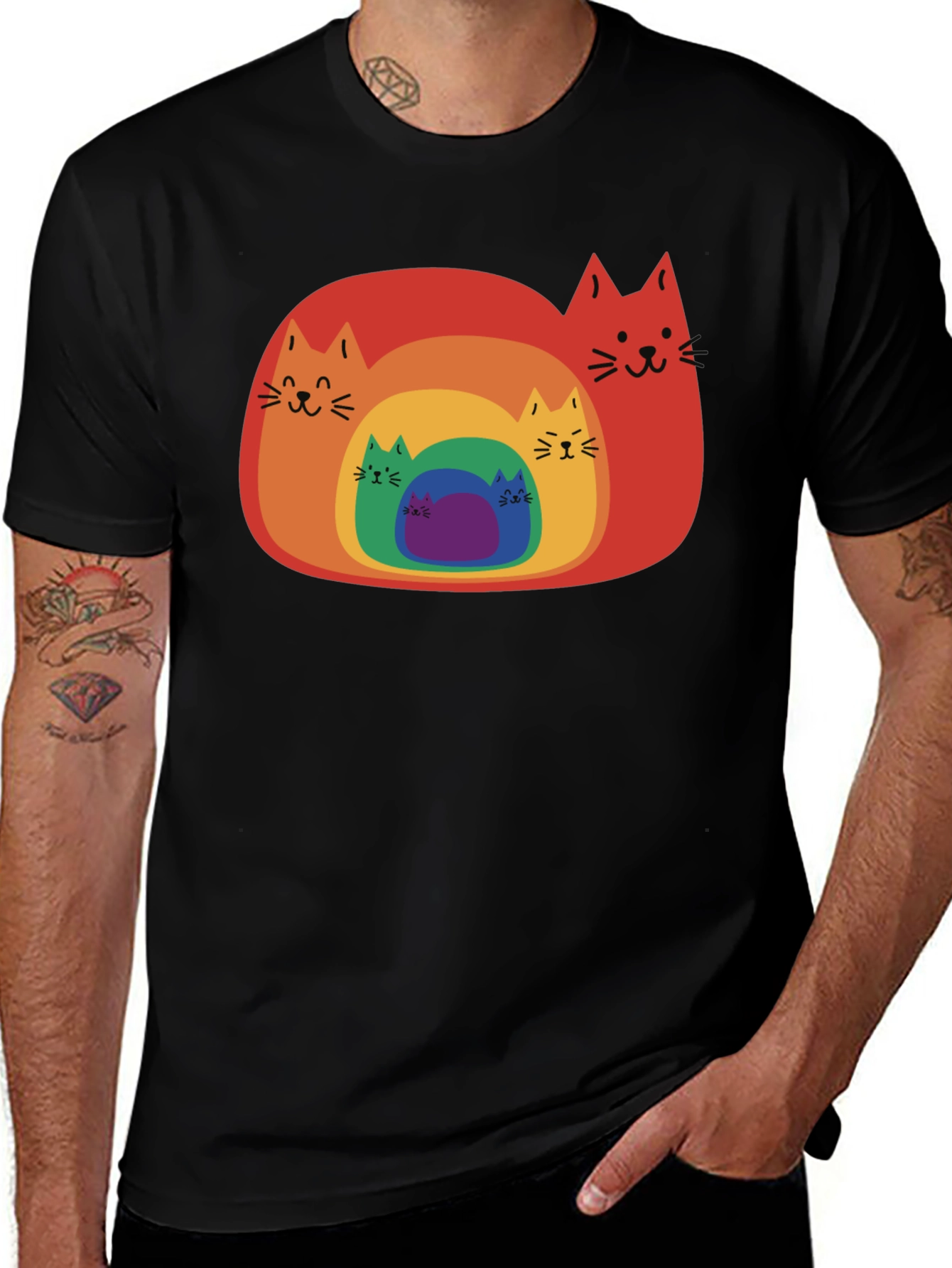 Variant 13 of Rainbow Cat Tunnel Black T-Shirt