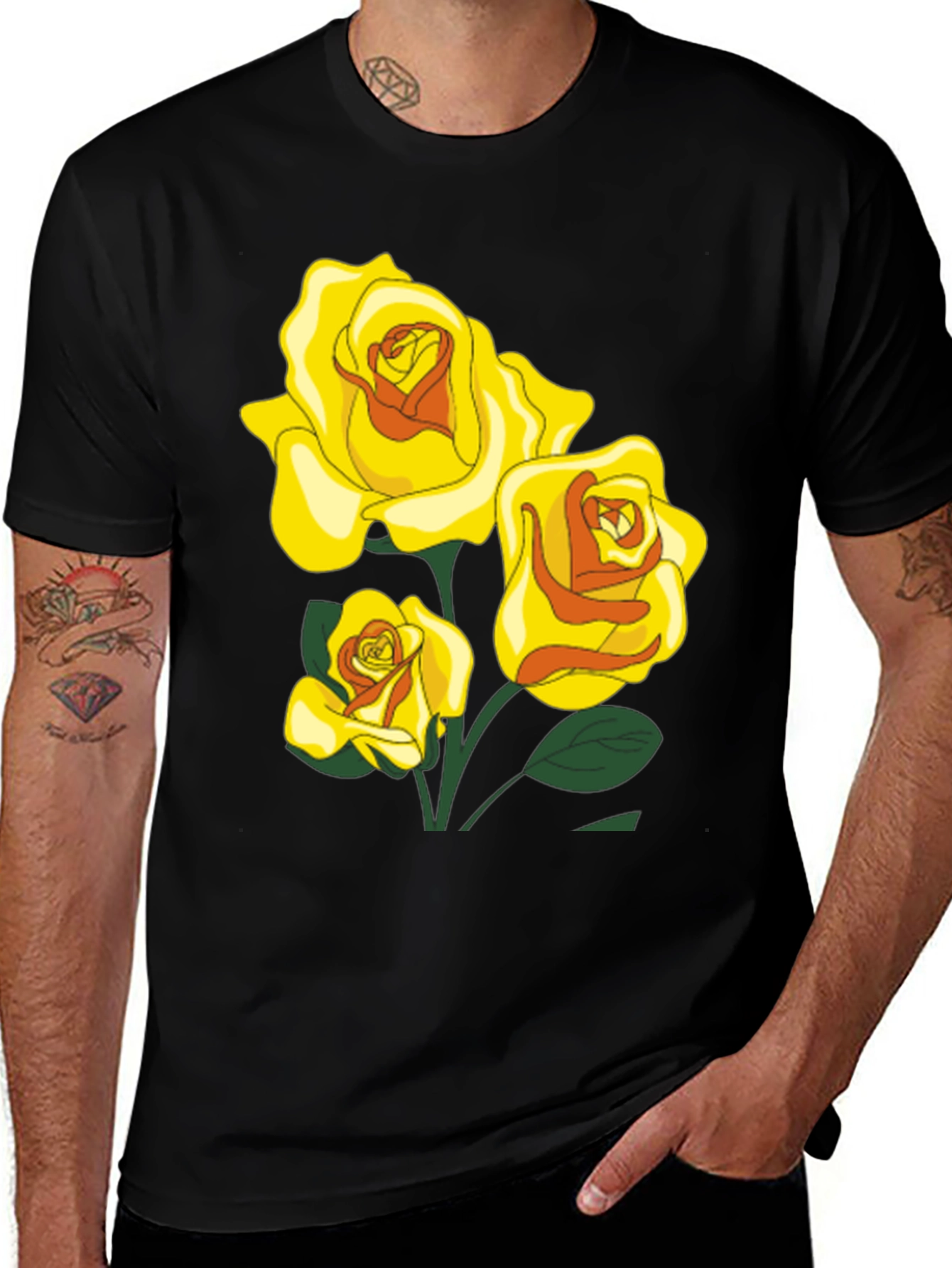 Variant 6 of Black T-Shirt with Yellow Roses Graphic