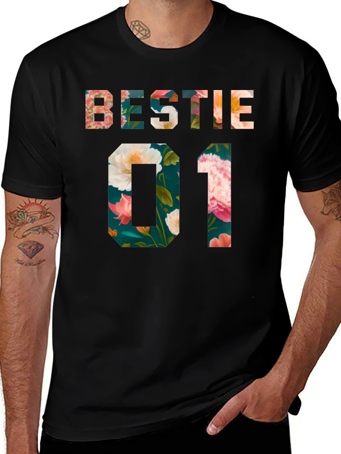 Variant 2 of Floral Bestie 01 Black T-Shirt