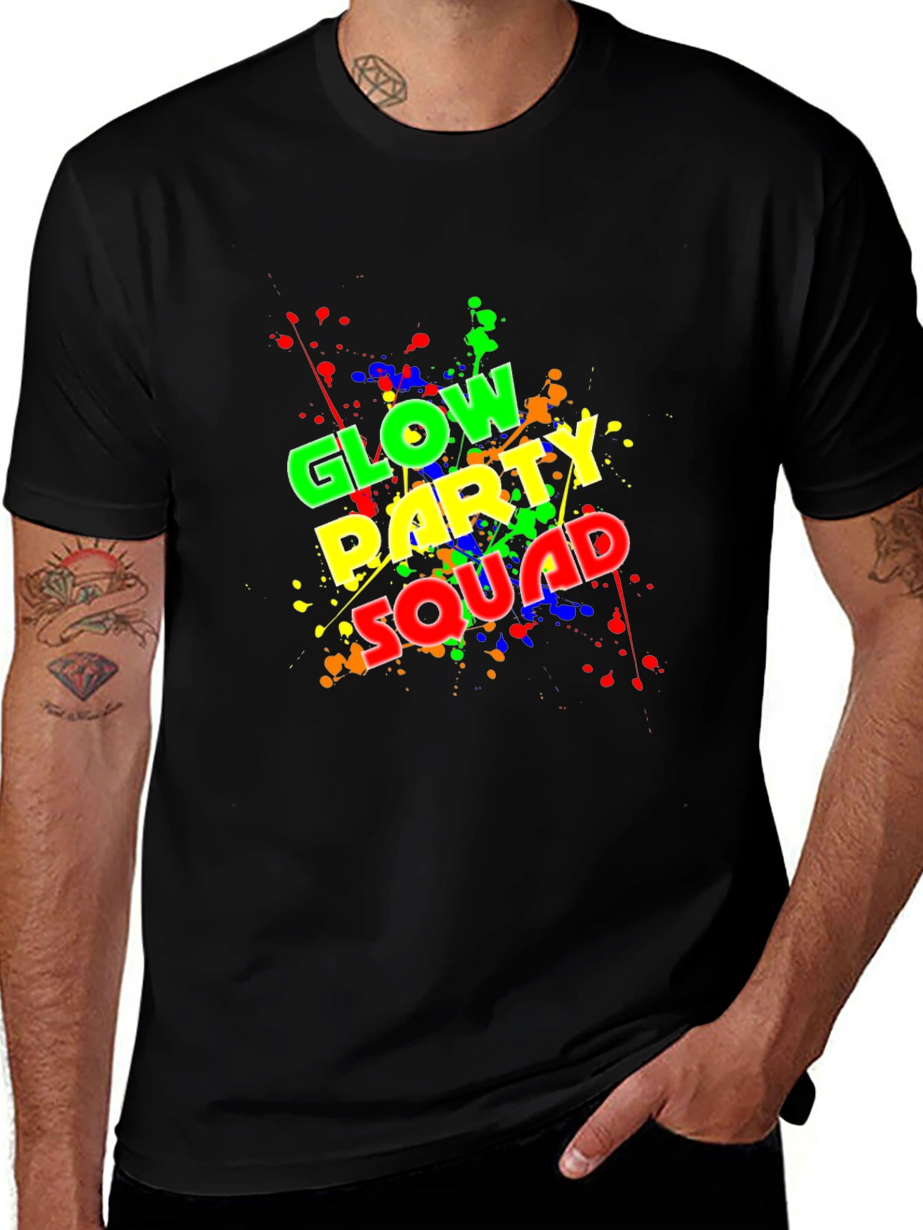 Variant 3 of Glow Party Squad T-Shirt - Neon Splash Design