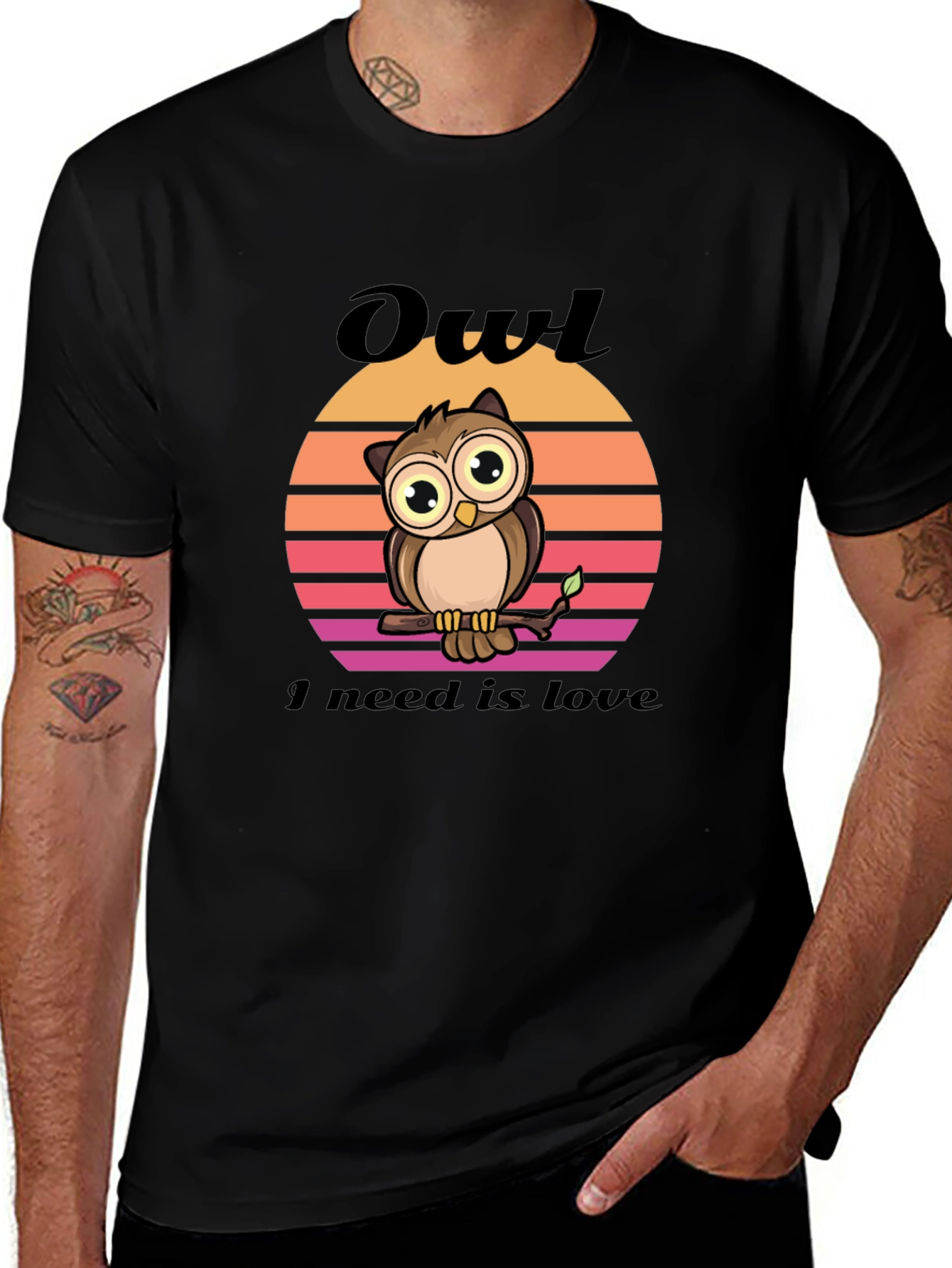 Variant 24 of Owl Love Graphic Tee - Unisex Black T-Shirt