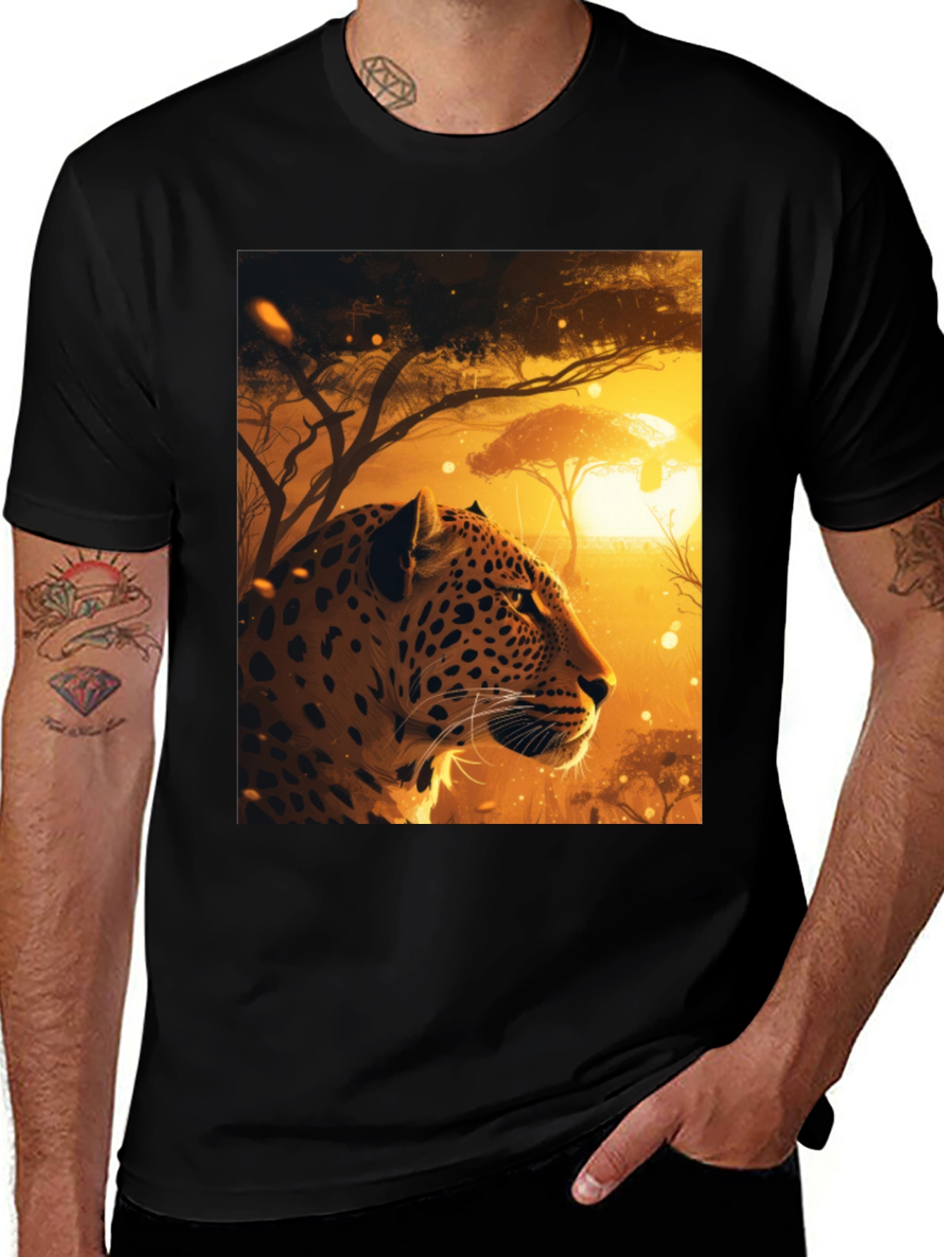 Variant 5 of African Leopard Graphic Tee - Black